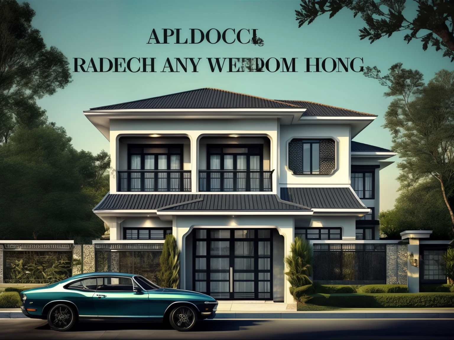 arafed house with a car parked in front of it, rich house, phong shaded, very coherent image, phuoc quan, pochi iida, trending photo, monochrome, rich colourful, beatiful house, rich in texture ), monochrome:-2, rich, rich vivid color, rich greenery, made with photoshop, high rendering, dang my linh