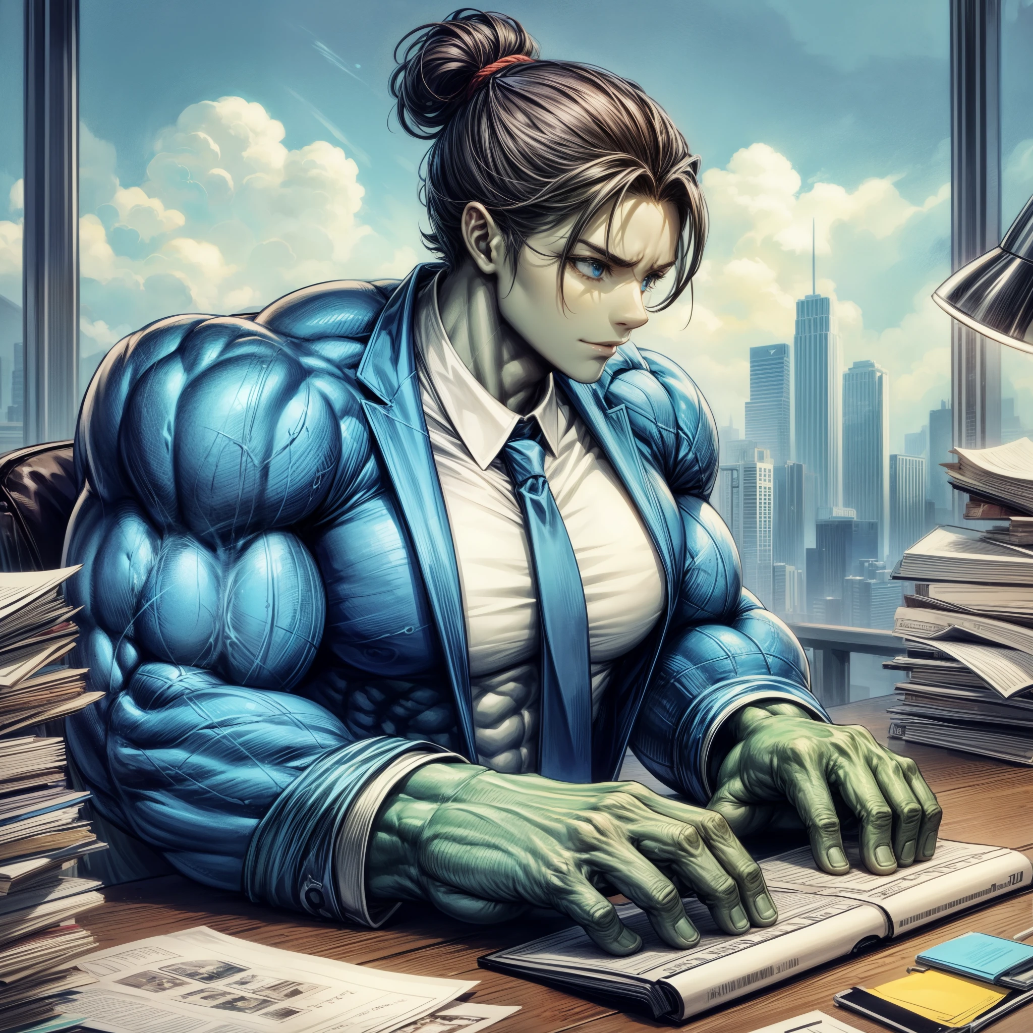 best quality,girl, biceps, muscular ,alternate muscle sizegreen skin,, ,pecs,, worried, abs, thick arms,, broad shoulders,