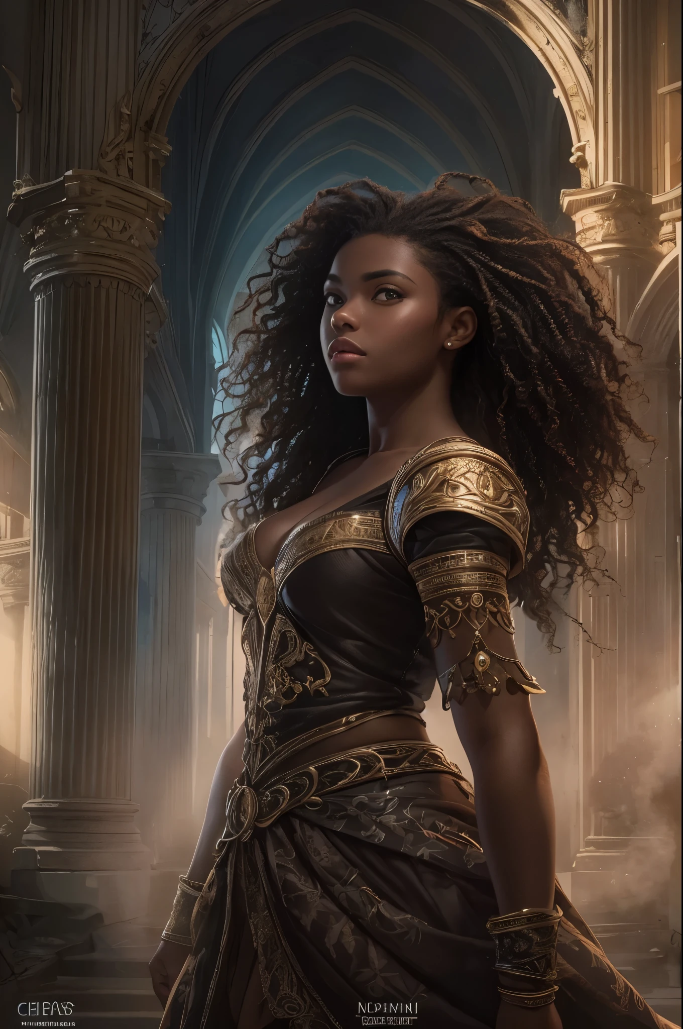 Je veux que tu me fasses une couverture pour un roman Fantasy romance, ces deux personnages sont noirs de peau, dark skin, ils ont , ils sont des ennemis, ils veulent s'entretuer, surtout lui, elle, she mainly defends herself but her goal is to save him at all costs too. Le garçon est dark skin, with curly mid-length hair, the girl has long curly hair. They are very beautiful.
extrêmement realistic, coverbook, 8K, realistic.HD, 4K, HD, De vrais visages, Cinematography L'image doit avoir un rapport hauteur/largeur de 1:1.6, et mesurez au moins 2,500 pixels on the longest side.