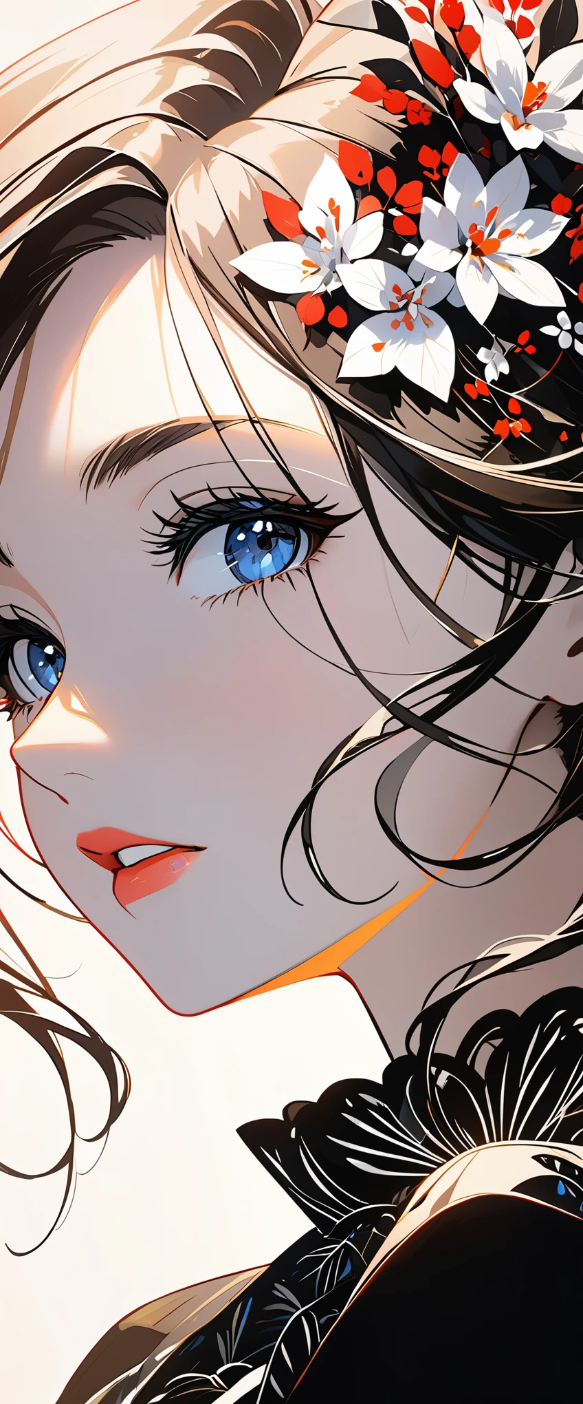 Anime girl with blue eyes and a flower in her hair - SeaArt AI