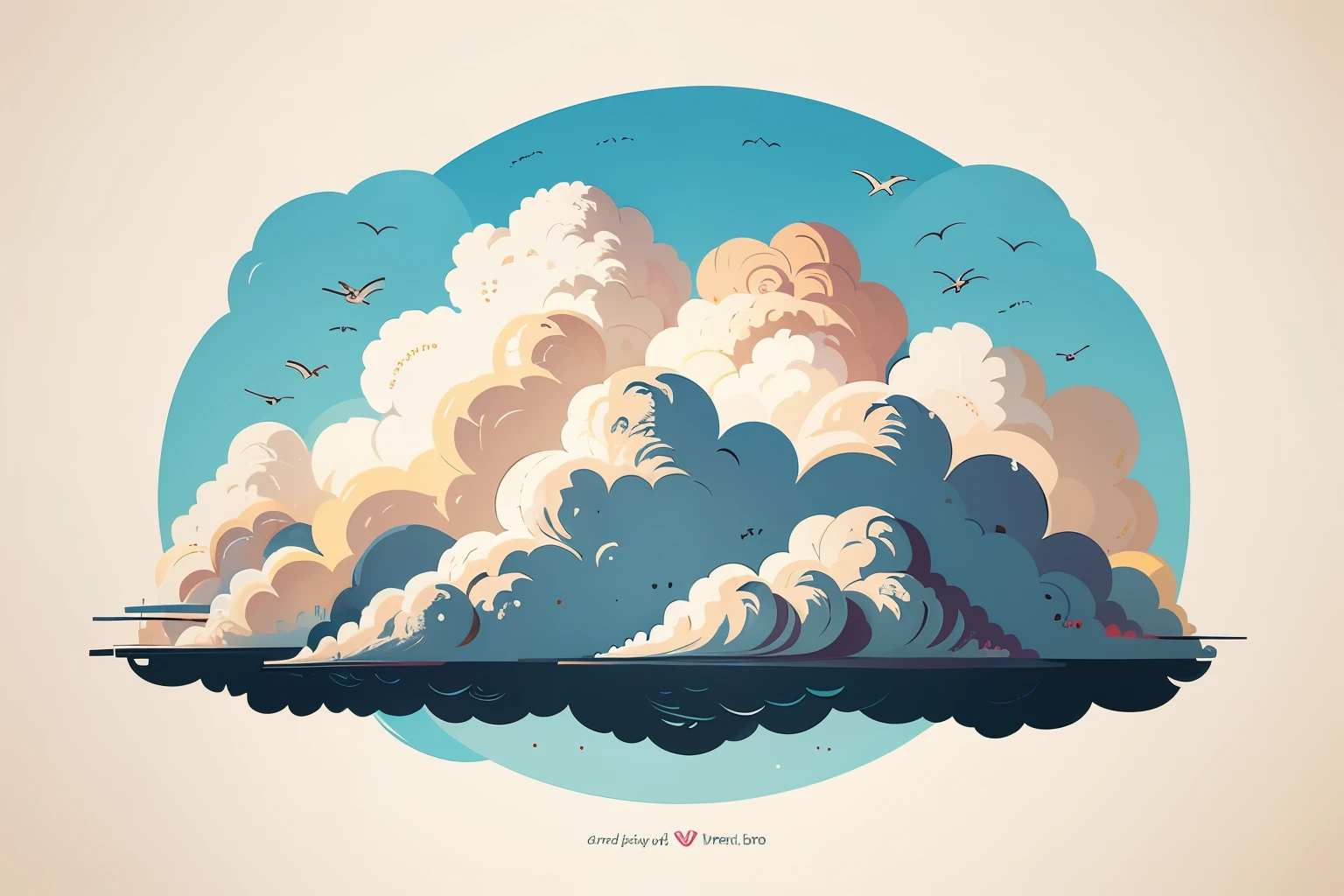 Dreamy clouds in a vector design style and vintage colors, illustrated