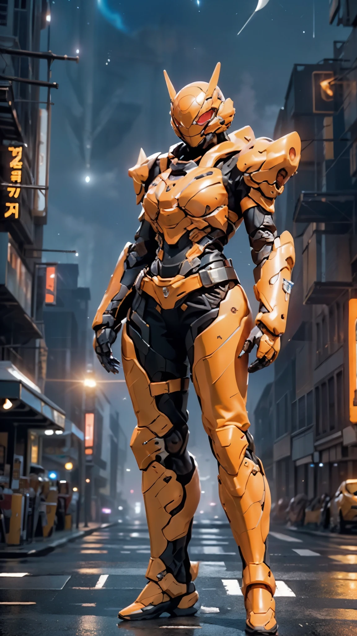 A woman adorned in fantasy-style full-body armor, a crown-concept fully enclosed helmet that unveils only her eyes, a composite layered chest plate, fully encompassing shoulder and hand guards, a lightweight waist armor, form-fitting shin guards, the overall design is heavy-duty yet flexible, ((the armor gleams with a golden glow, complemented by red and blue accents)), exhibiting a noble aura, she floats above a fantasy-surreal high-tech city, this character embodies a finely crafted fantasy-surreal style armored hero in anime style, exquisite and mature manga art style, (Queen bee mixed with Spider concept Armor, photorealistic:1.2, Real texture material:1.2), ((night sky, city night view, elegant, goddess, femminine:1.5)), Unreal Engine 5, metallic, high definition, best quality, highres, ultra-detailed, ultra-fine painting, extremely delicate, professional, anatomically correct, symmetrical face, extremely detailed eyes and face, high quality eyes, creativity, RAW photo, UHD, 32k, Natural light, cinematic lighting, masterpiece-anatomy-perfect, masterpiece:1.5