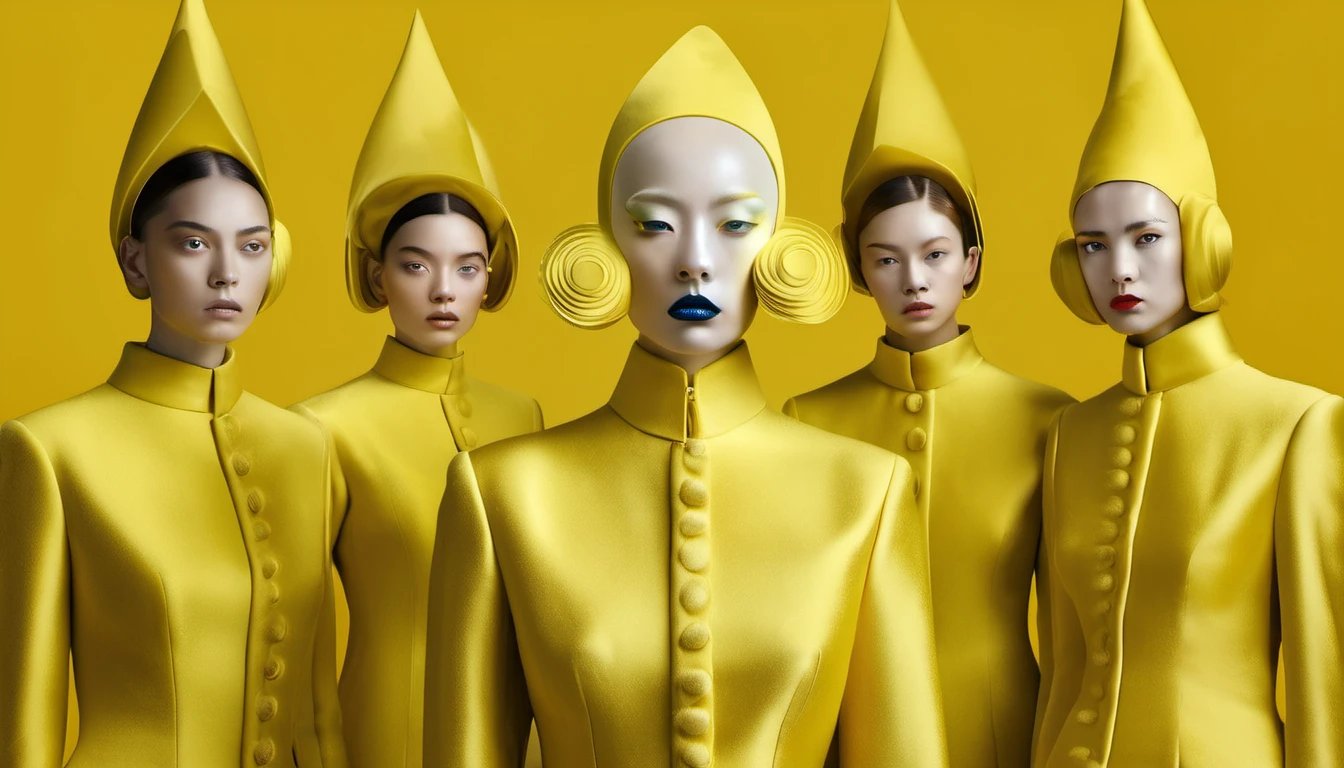 amarillo en grupo, distopica imagen de nuevas tendecencias en estilo y vestiment