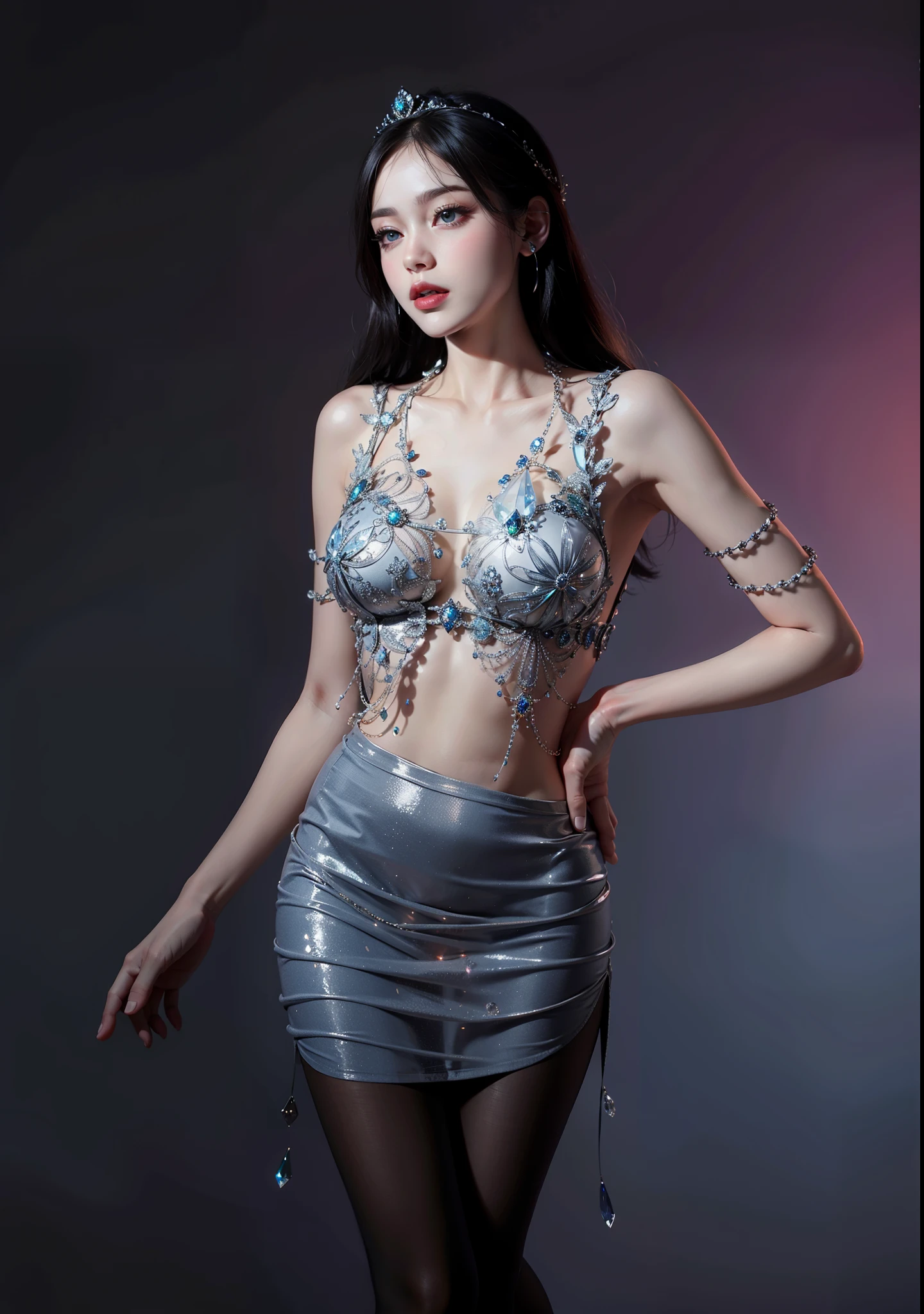 Royal sister,exquisite eyes,ice queen,put the crown on your head,Detailed facial expressions body,tall figure,Gorgeous,Leg length,4k,HD,Sensual,translucent lace,白皙plump figure,pretty face,Little cherry mouth,beautiful and delicious(3D royal sister),plump figure,gloss gel coat,Queen in luxurious dress,Crystal Gem Crown,Angel of light in armove fingers