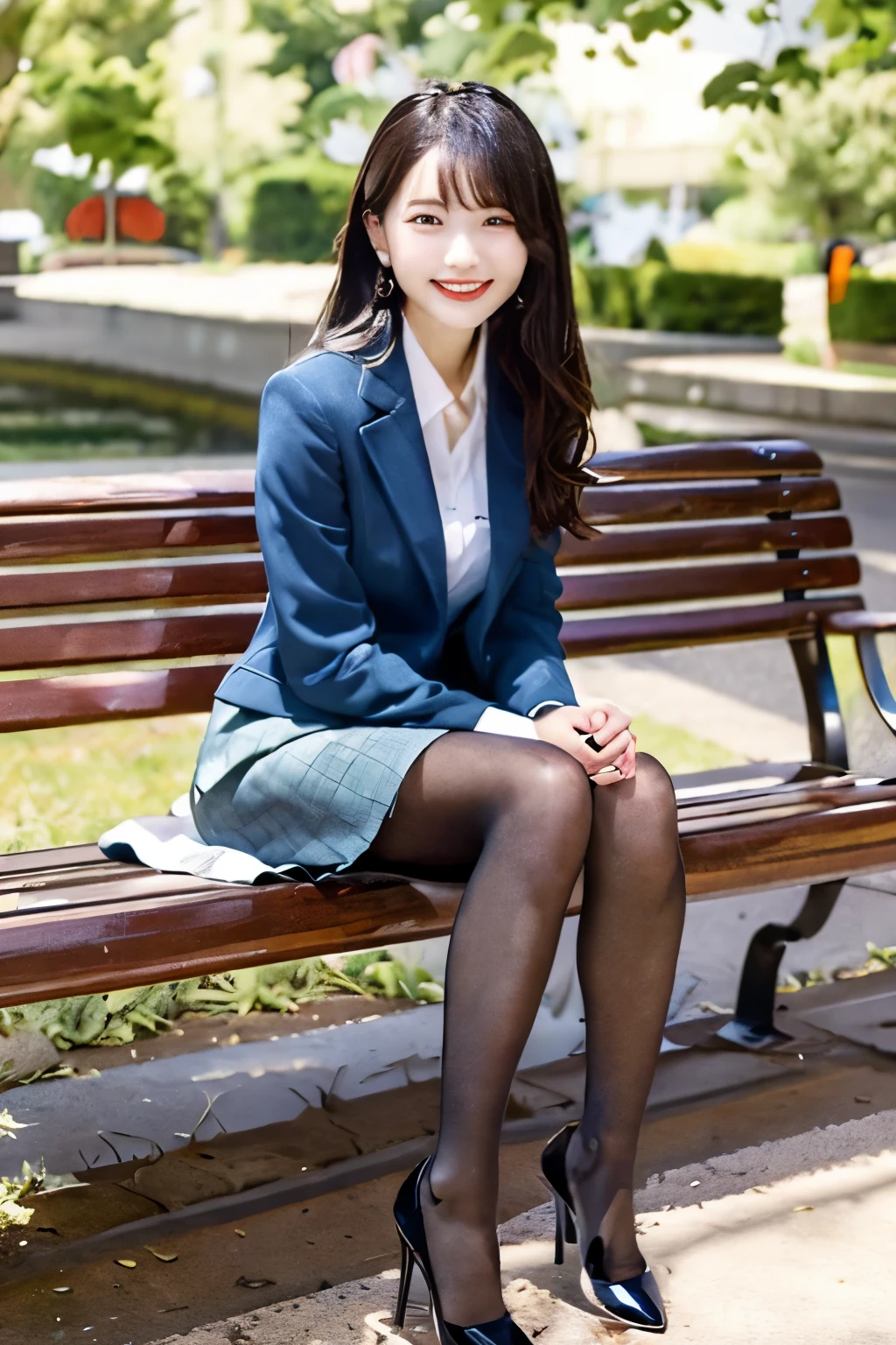 Pure Japanese young girl, sexual attractive, secret temptation, outstanding body, beautiful legs, wearing formal suits, (panty), (pantyhose), high heels, vivid makeup, arranged black hair styles, lift up skirt, spread wide legs, sexual smile, professional portrait photography, sitting, summer, 