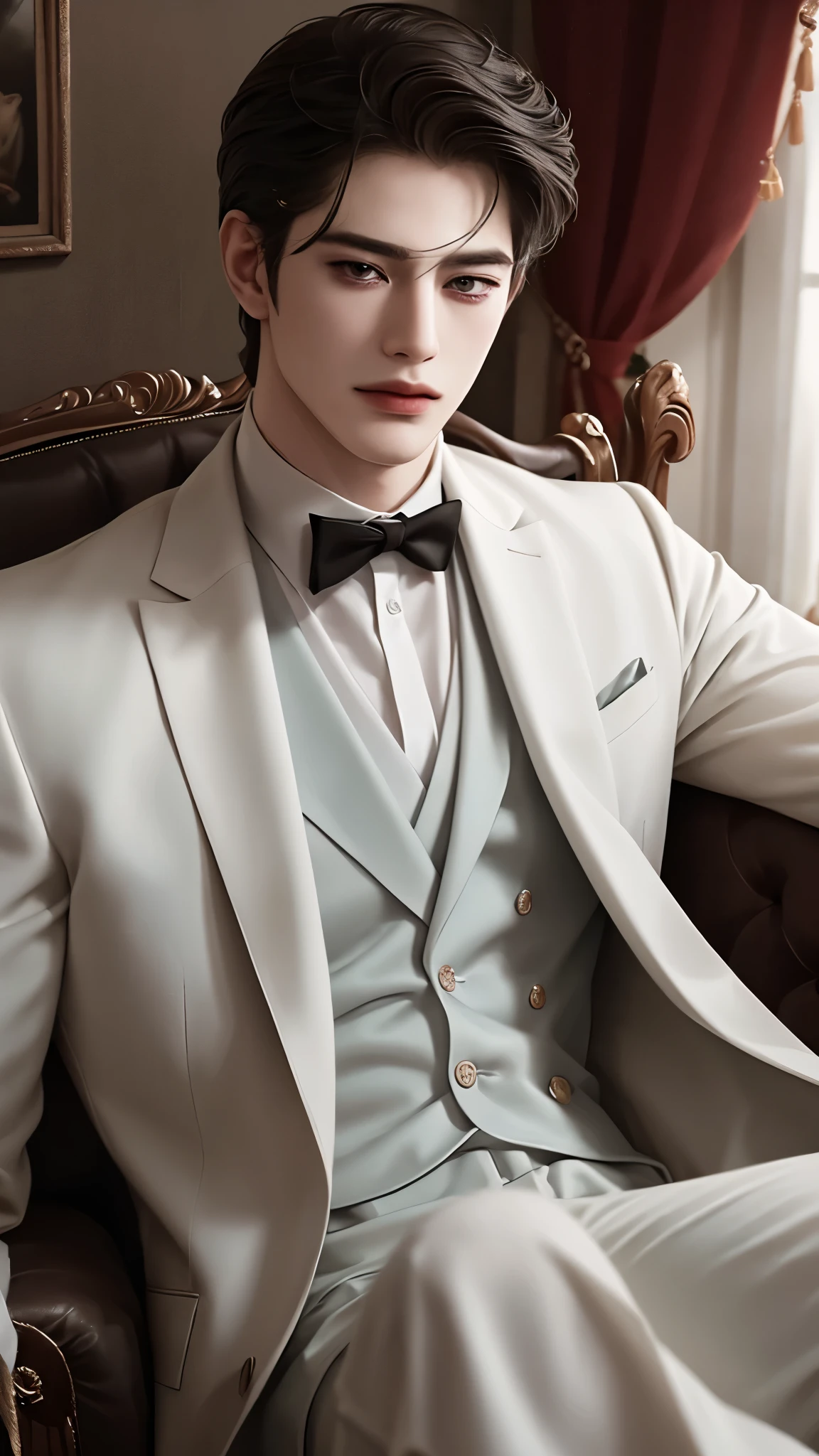 masterpiece, top elite quality, ultra perfection detailed, 1 male, 20-ish, male focus, solo, attractively beautiful handsome, photography of a beautiful prime minister with expensive suit, polite expression, charming posture, manhwa style, 8k.