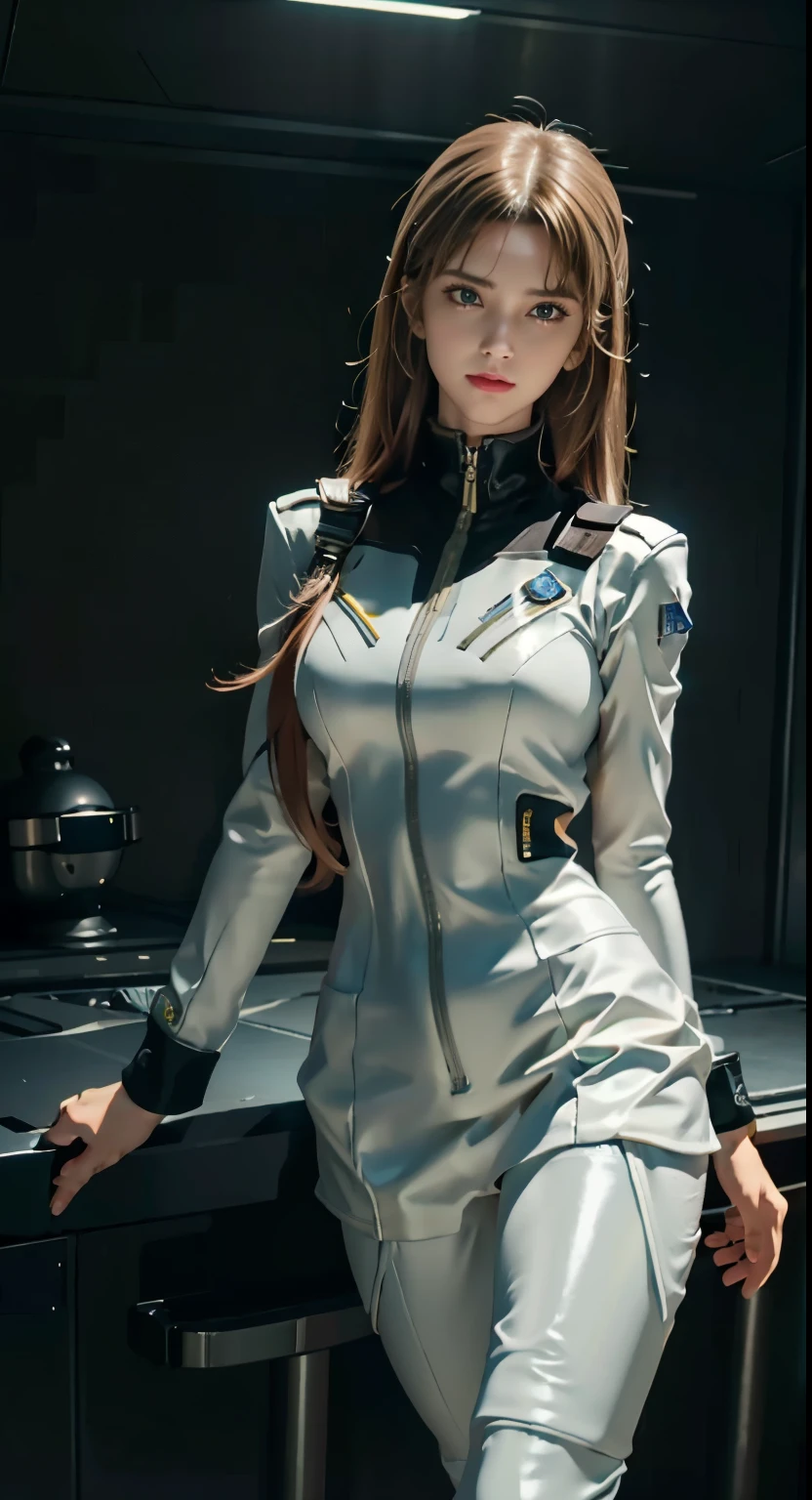 woman in federal army uniform, wearing a space cadet costume, white base crew, ポートレート アニメ フラウ・ボゥ girl, miniskirt bare legs、Inspired by Ren Mei, , pink uniform, sci-fi suit, cyberpunk 2 0 7 7 wearing jacket, Pilot costume, smooth white tight clothing suit, portrait, armored astronaut, girl, sci-fi suit