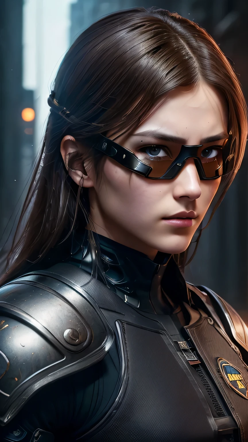 masterpiece, 最high quality, , (alone), 1 girl, look up, dim light, , horizon_(apex legend), goggles, black eye, brown hair, gauntlet, armor, wear a helmet, (science_fiction), outdoors, street, neon light, cyber punk, masterpiece, 最high quality, high quality, High resolution, ((close up of face))