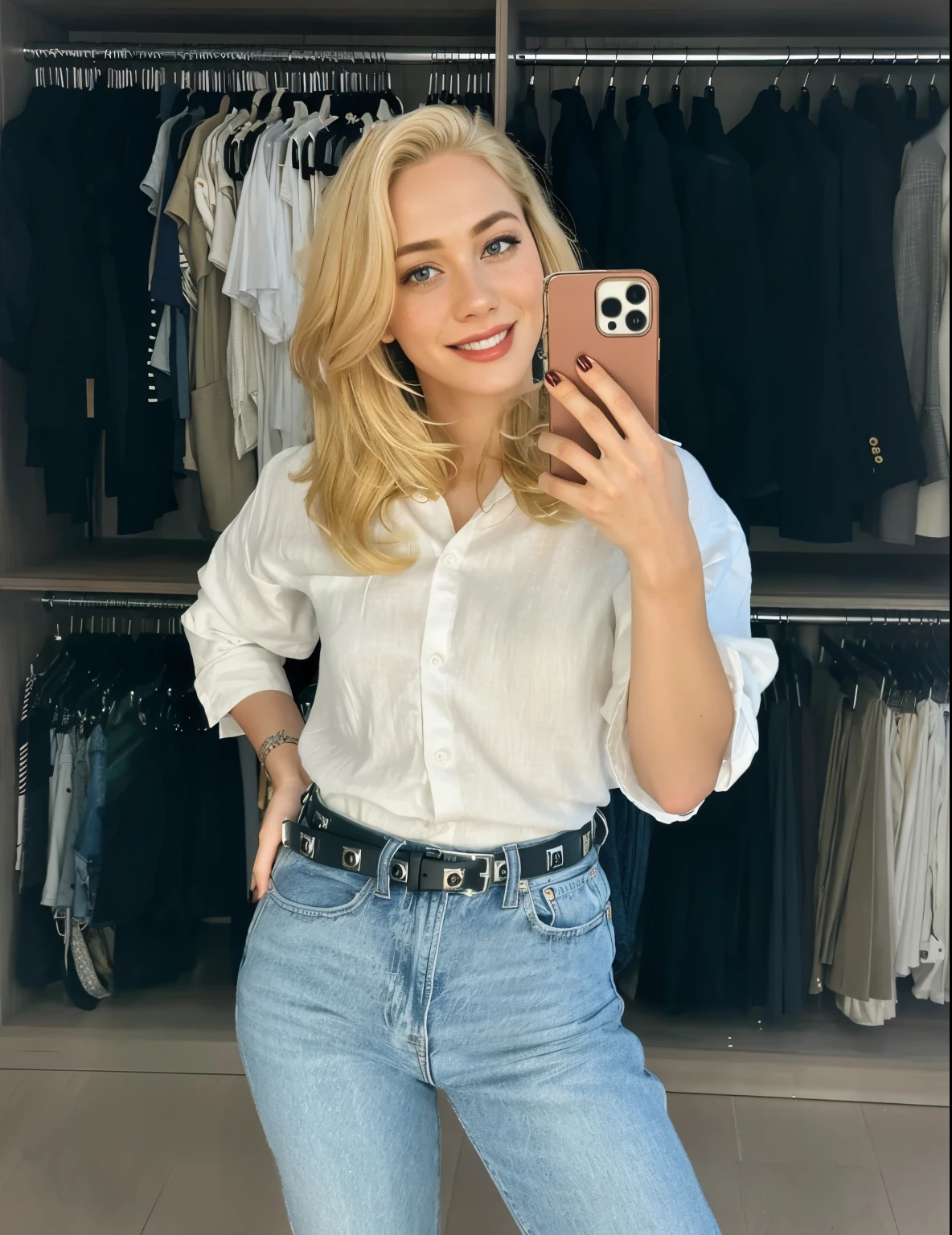 mulher, americana, 25 anos, pale skin and freckles, olhos cinzas, nariz delicado, soft and delicate lips, longo, cabelo blondie longo e ondulado na altura da cintura, sorriso meigo,