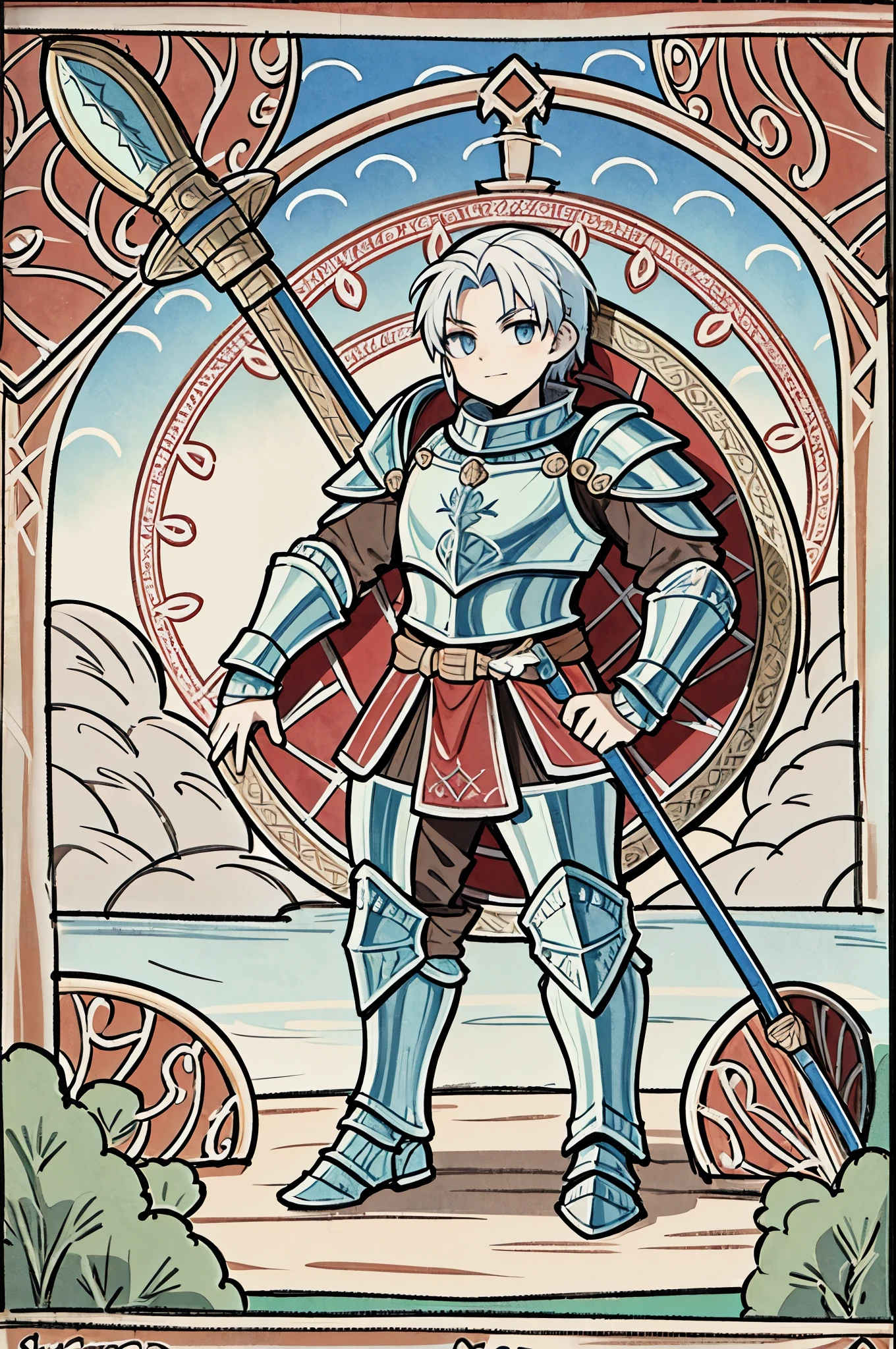 scottland warrrior, highlander, wearing armor, small shield, infantary, by bestiary_style, masterpiece, best quality,