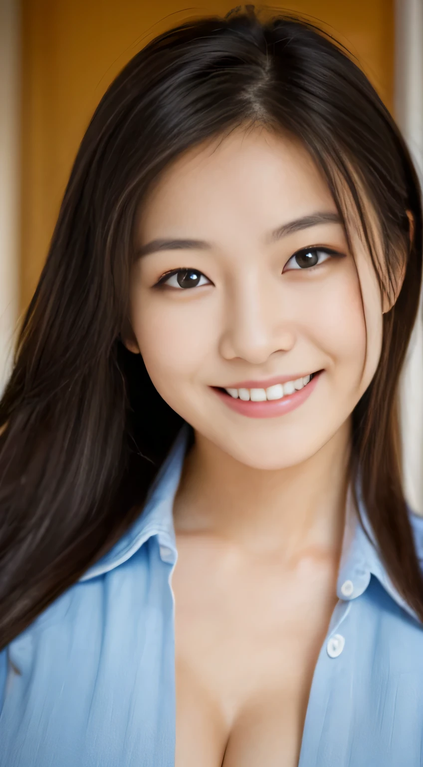 masterpiece,best quality,(Japanese ),((Beautiful girl)),cleavage,indoor,(perfect body beauty:1.2),(shy smile),beautiful teeth,