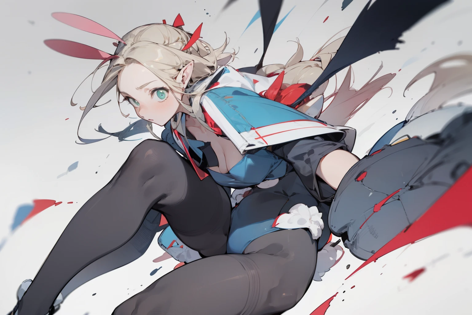 ,pantyhose,bunny girl costume, pop color,(whole body,)
