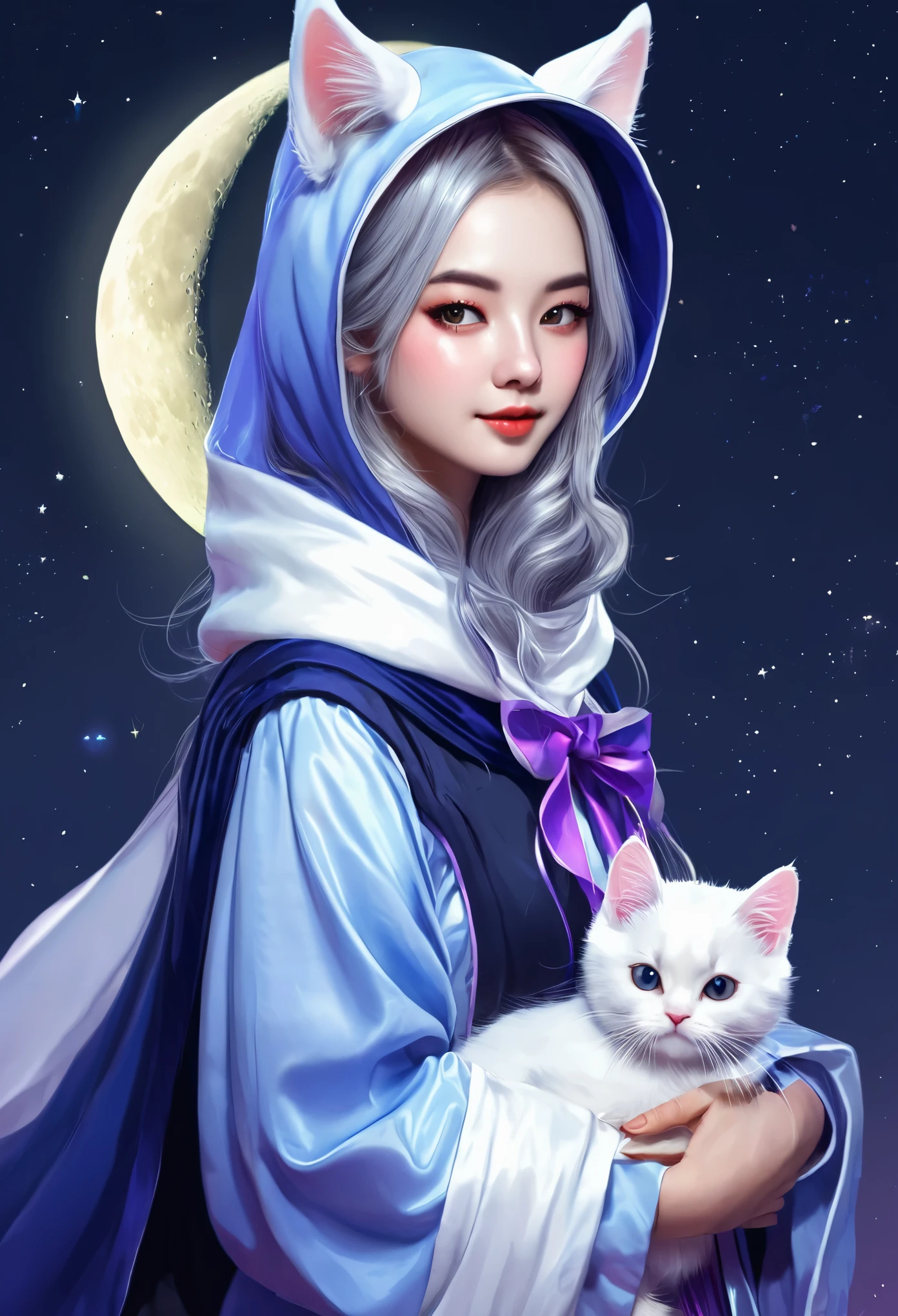 Moon wizard with cat ear hood cute A girl like Riam's illustration