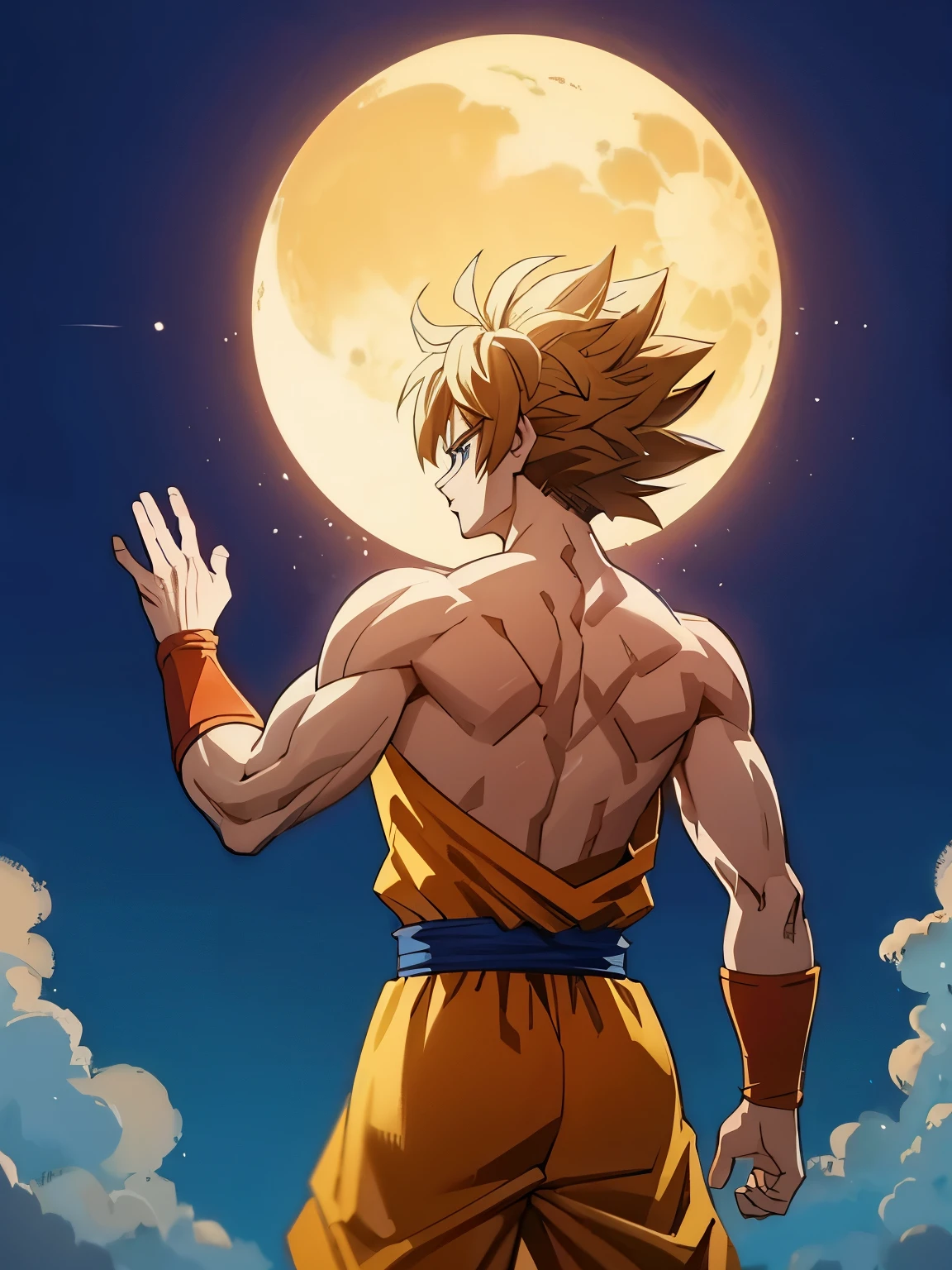 anime、Dragon Ball、Sun Wukong、back view、raise one hand