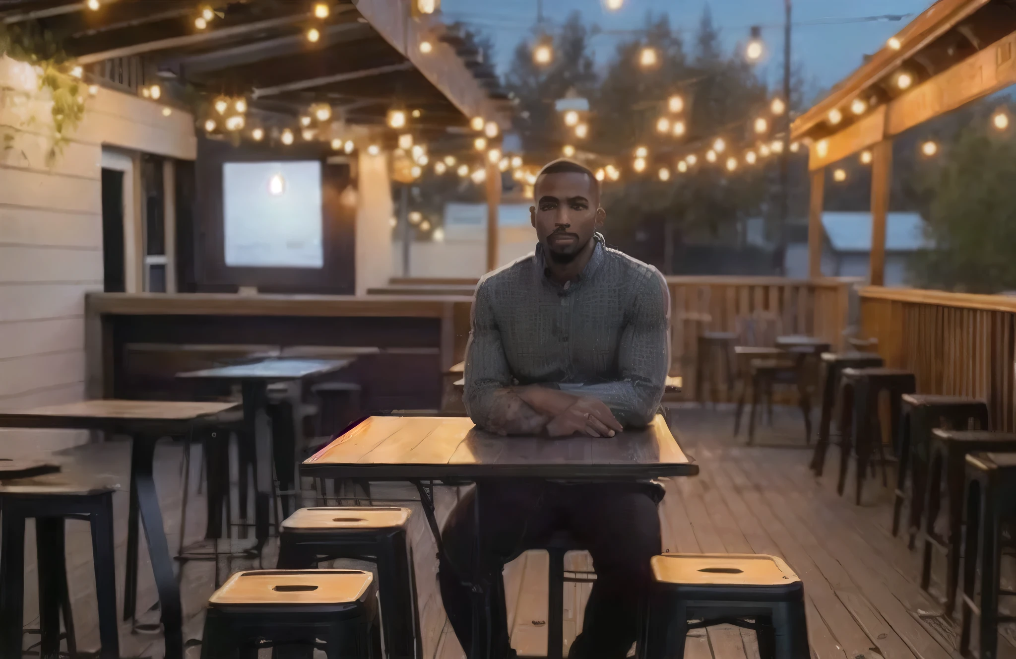 there is a man sitting at a table with a lot of stools, sitting alone at a bar, standing in a restaurant, sitting at a bar, handsome man, taken in the early 2020s, instagram photo, sitting on a mocha-colored table, mid shot portrait, sitting on top a table, by Zack Stella, sitting at the bar