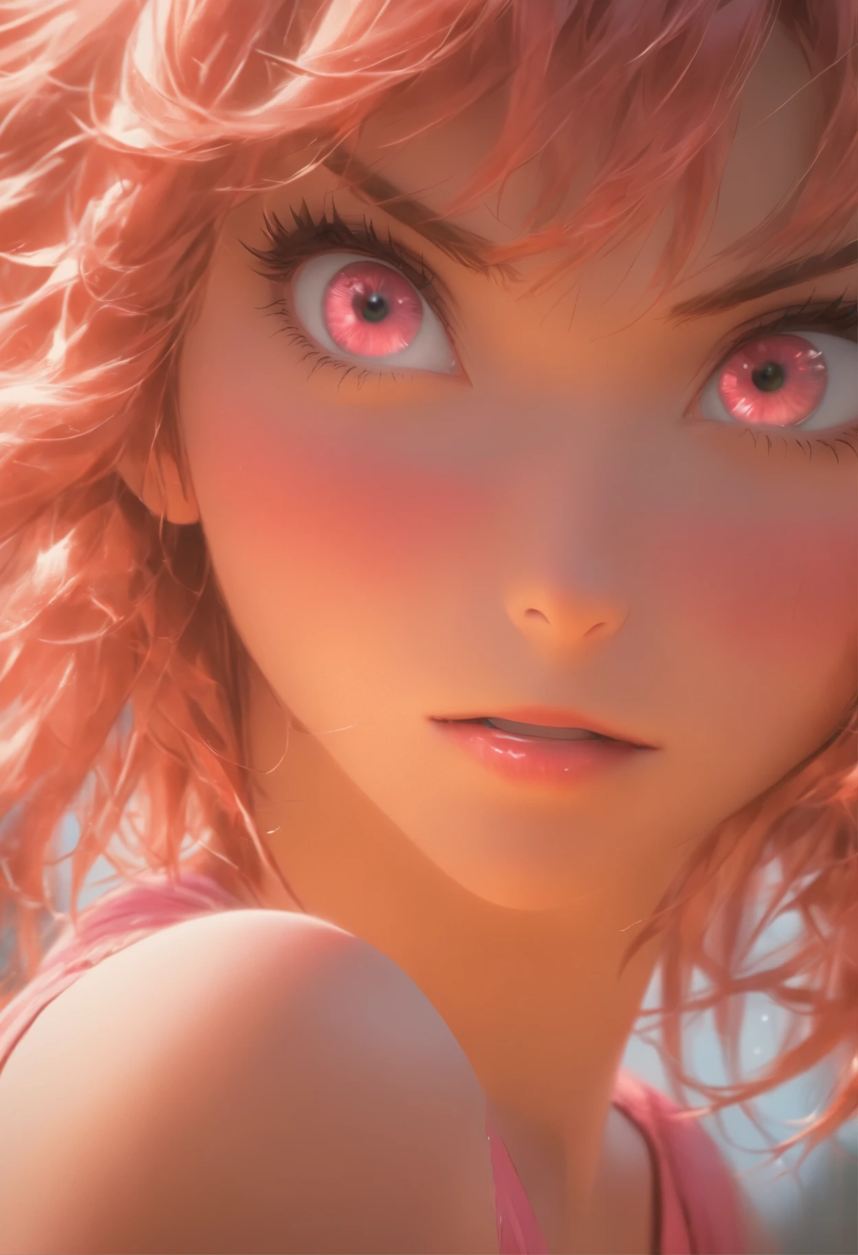 (best quality,4k,8k,highres,masterpiece:1.2),ultra-detailed,(realistic,photorealistic,photo-realistic:1.37),female pink eyes and curt red hair,talking,portrait,soft lighting,vivid colors