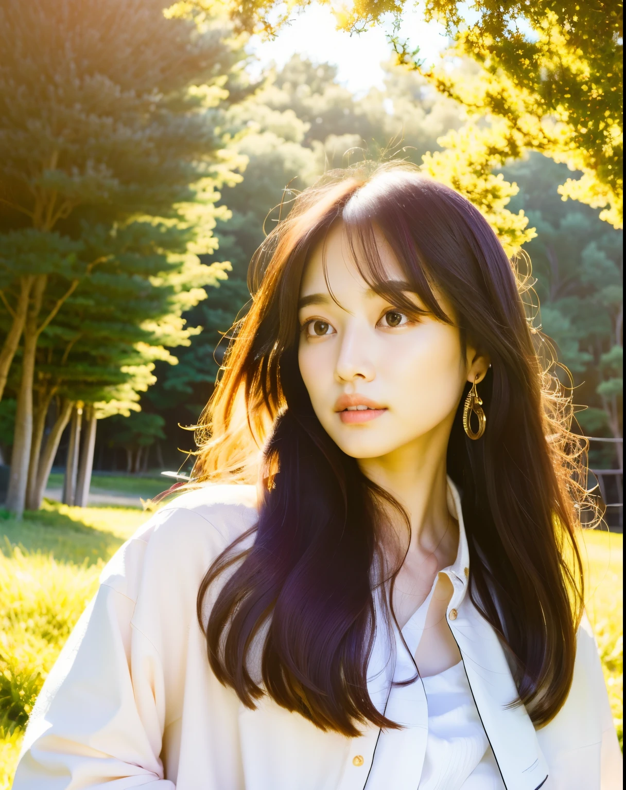 there is a woman with long hair wearing a white shirt, ulzzang, korean girl, heonhwa choe, sakimichan, xintong chen, sun yunjoo, lee ji - eun, lee ji-eun, wenfei ye, jaeyeon nam, park ji-min, jinyoung shin, chiho, yun ling, gongbi