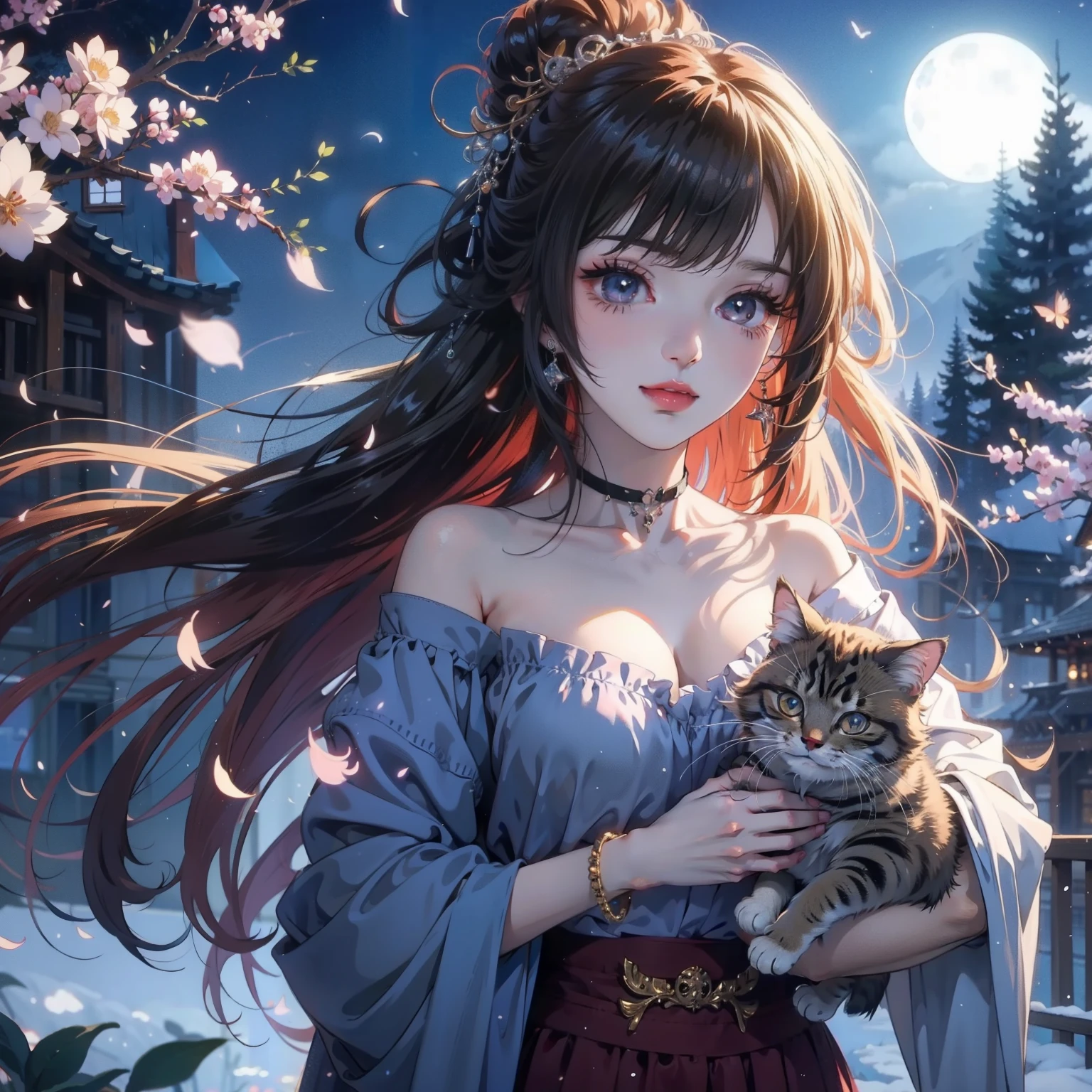 Long-haired anime girl holding a cat, beautiful Anime catsgirl, very beautiful Anime cats girl, anime style 4k, Anime cats, cute Anime catsgirl, cat ears anime girl, Beautiful anime portrait, Anime catsgirl, beautiful anime girl, Anime Art Wallpaper 4k, anime art wallpaper 4k, 4k anime wallpaper