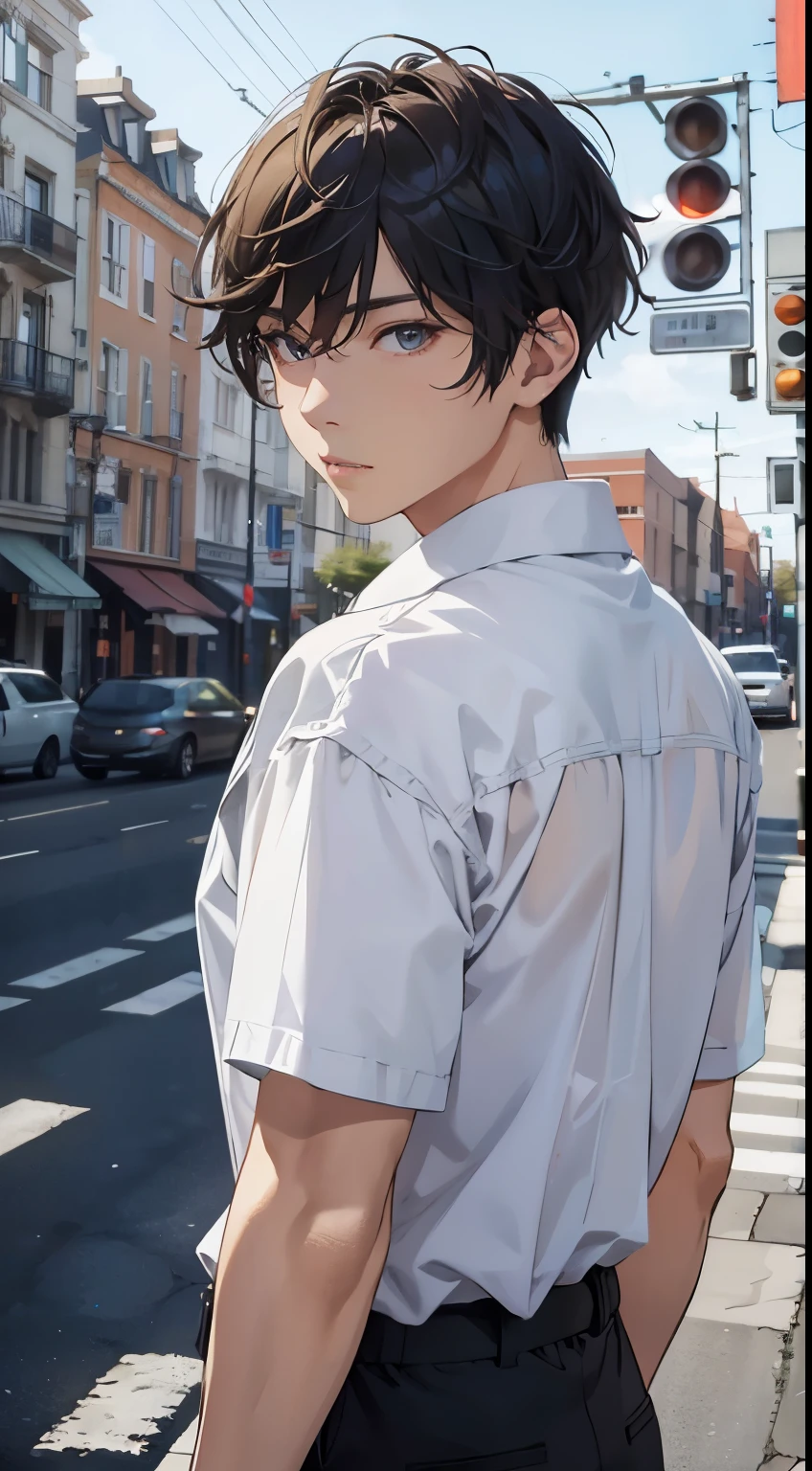 (absurd、High resolution、super detailed、nffsw)、masterpiece、highest quality、male 、solo、Handsome、short hair、gray hair、fine eyes and detailed face、casual clothes、true shadow、joy、connect ears、Upper body