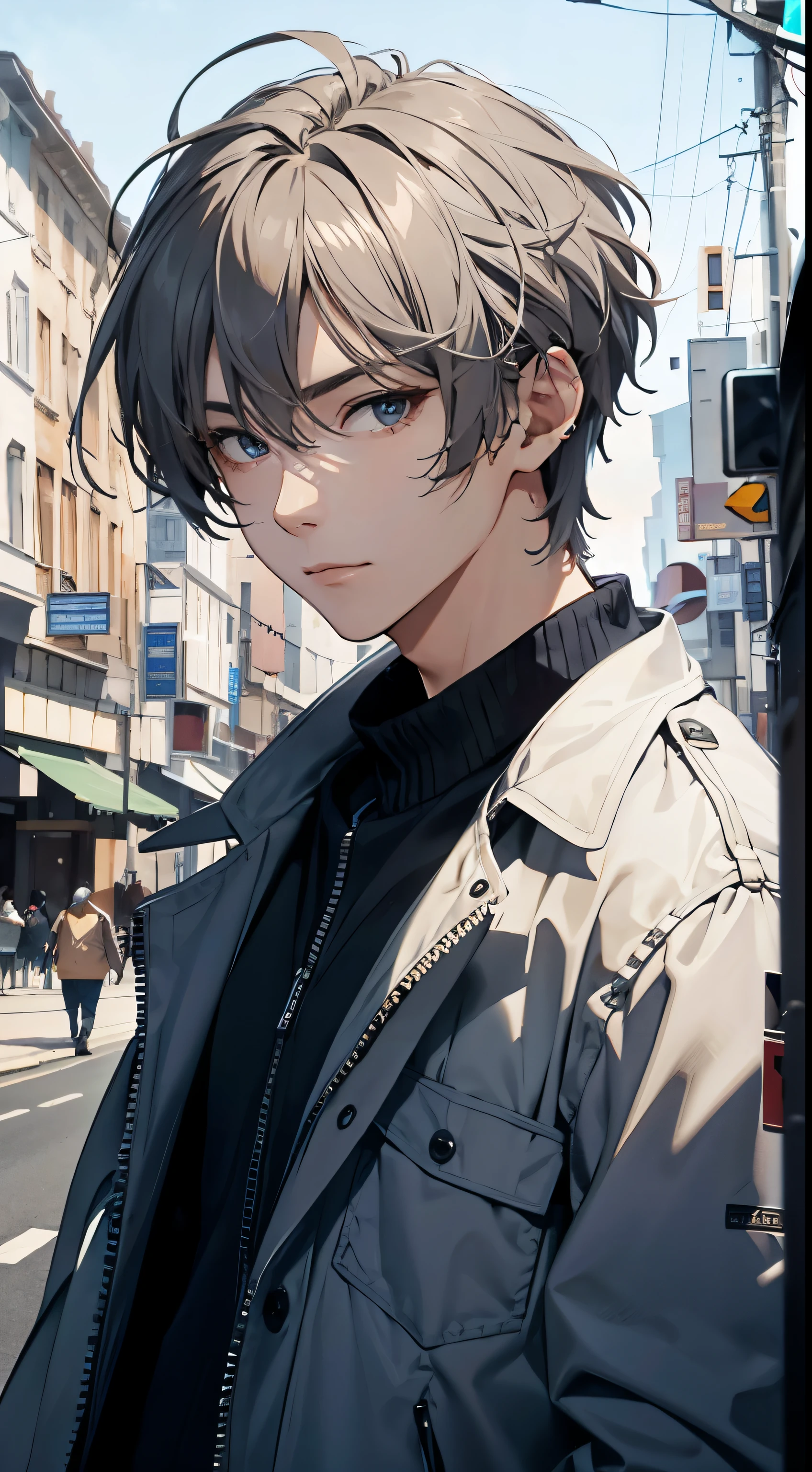 (absurd、High resolution、Super detailed、nffsw)、masterpiece、highest quality、male 、alone、good looking、short hair、gray hair、small eyes and small face、casual clothes、True Shadow、joy、connect ears、Upper body