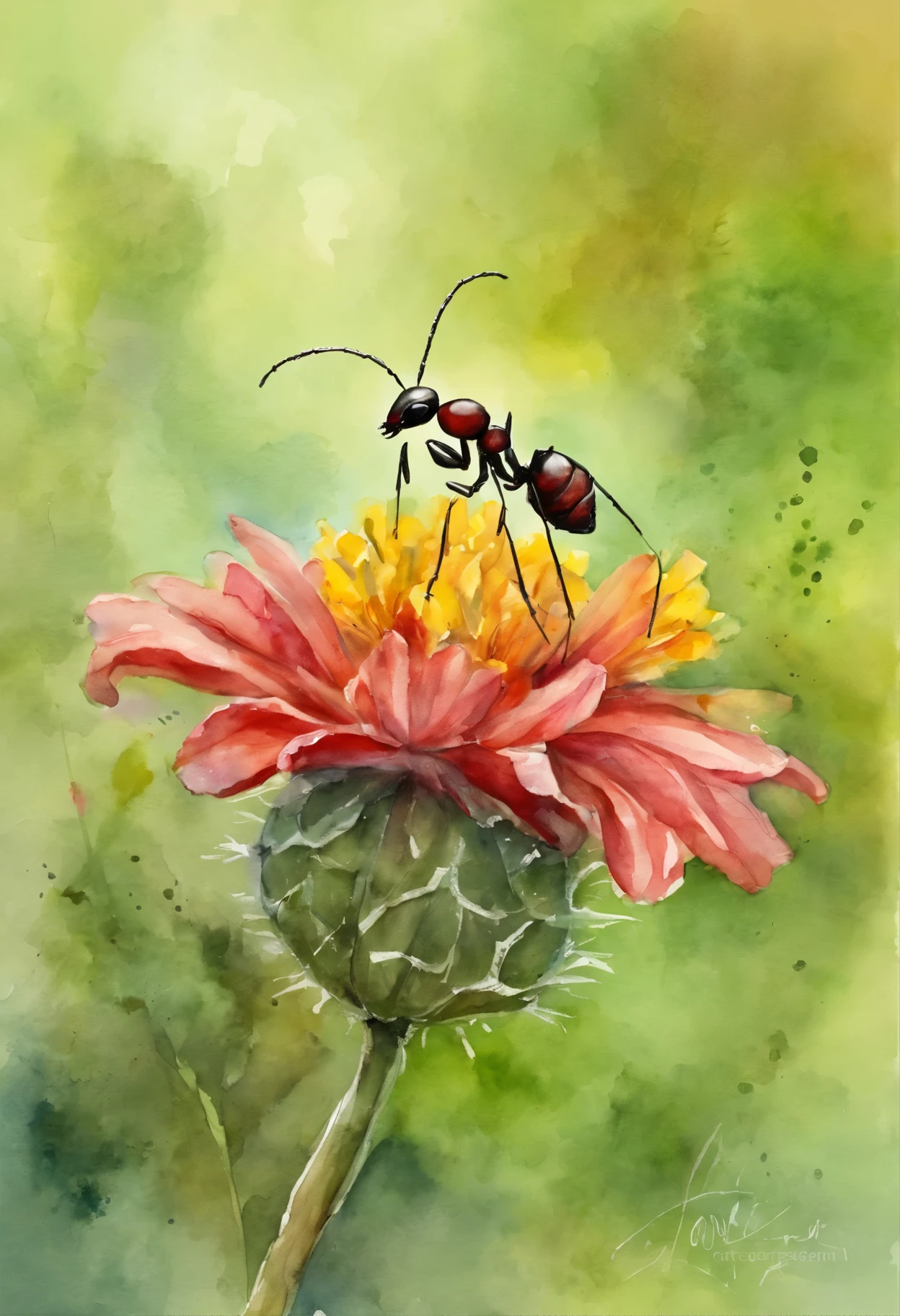 an ant stands on the hill with a beautiful flower