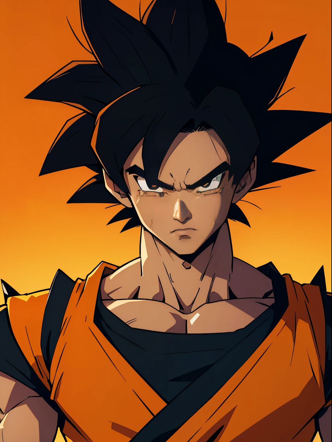 (masterpiece), best quality, ultra-detailed, Goku from Dragon Ball Z with spiky black hair, wearing orange clothes, Retro style, crying