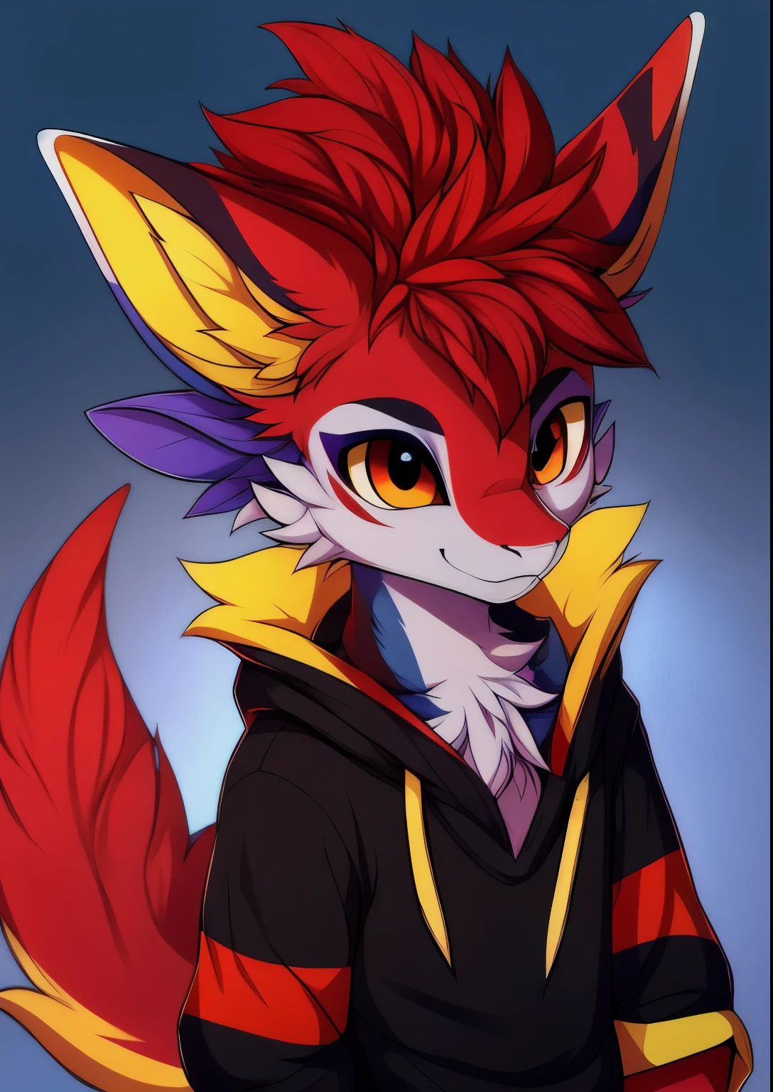 Avali , Furson, , black and red accents, Javali, fluffy hair