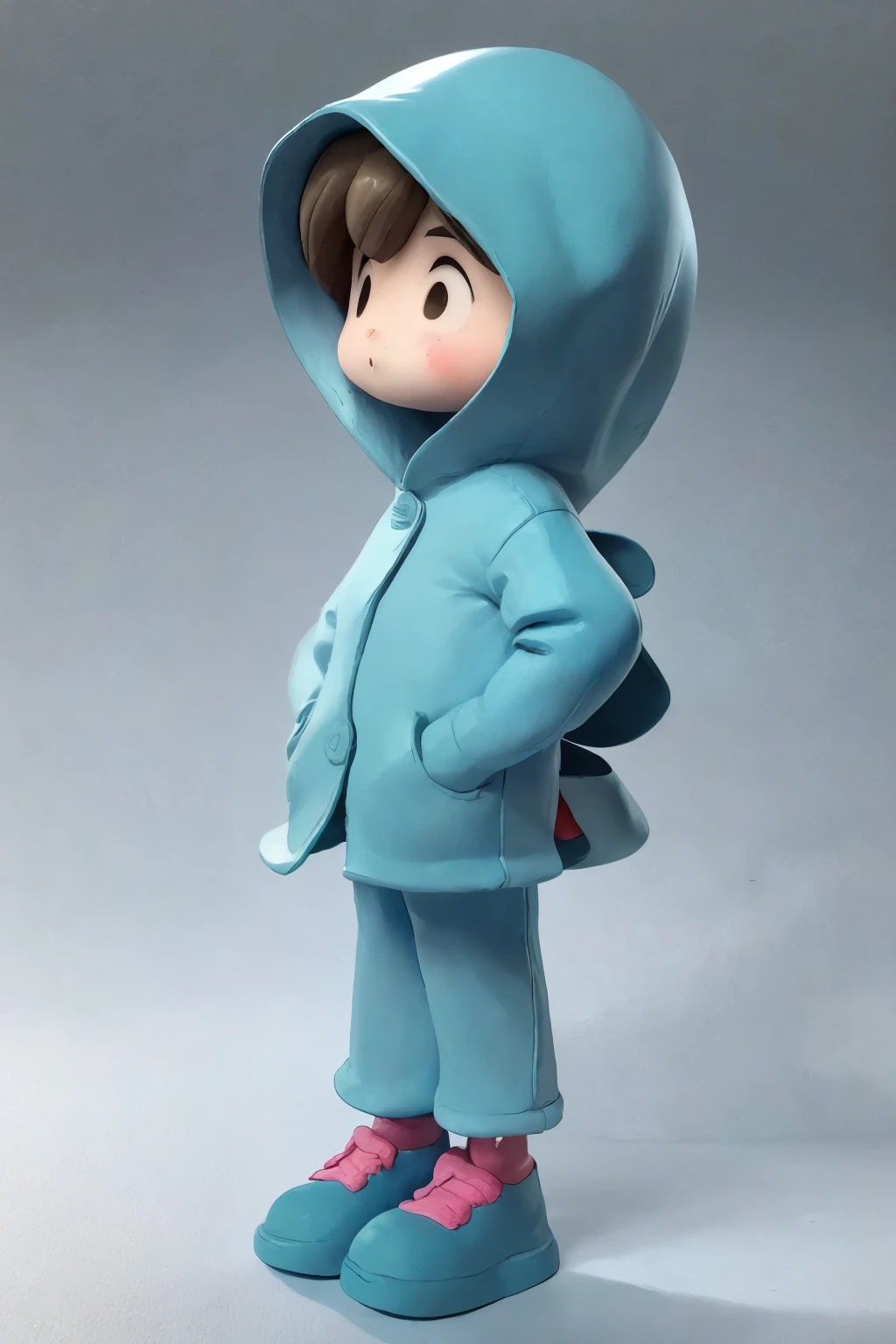 3D characters, rich and colorful, designer painter artist,(whole body:1.2),Colored earthenware，clay，hat，brain，Doudouyan，hooded raincoat，long legs，simple background, masterpiece,best quality,