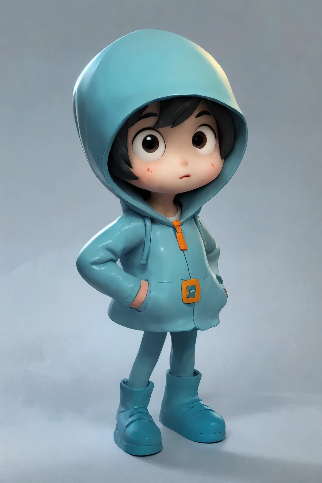 3D characters, rich and colorful, designer painter artist,(whole body:1.2),Colored earthenware，clay，hat，brain，Small Eyes，hooded raincoat，long legs，simple background, masterpiece,best quality,