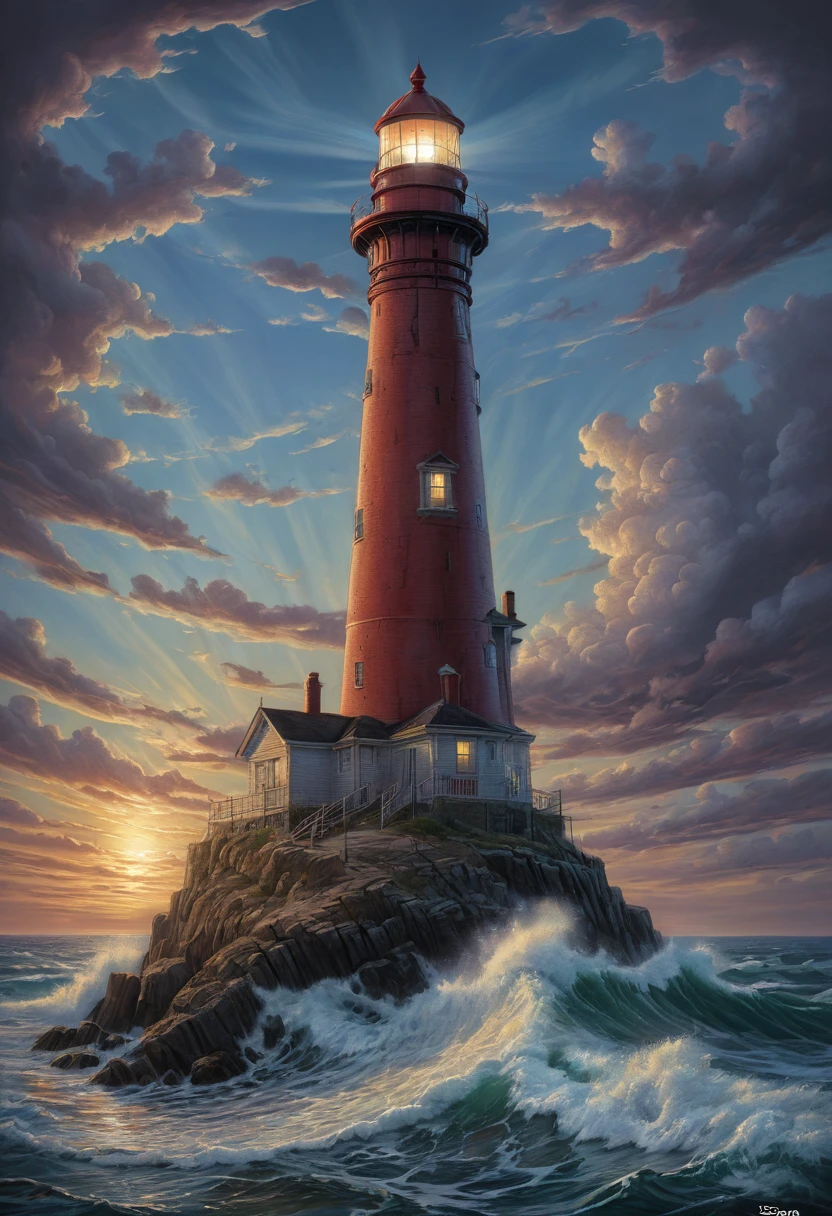 Lighthouse, by Jason Edmiston, best quality, masterpiece, 8k, Representative work, official art, Professional, Ultra intricate detailed