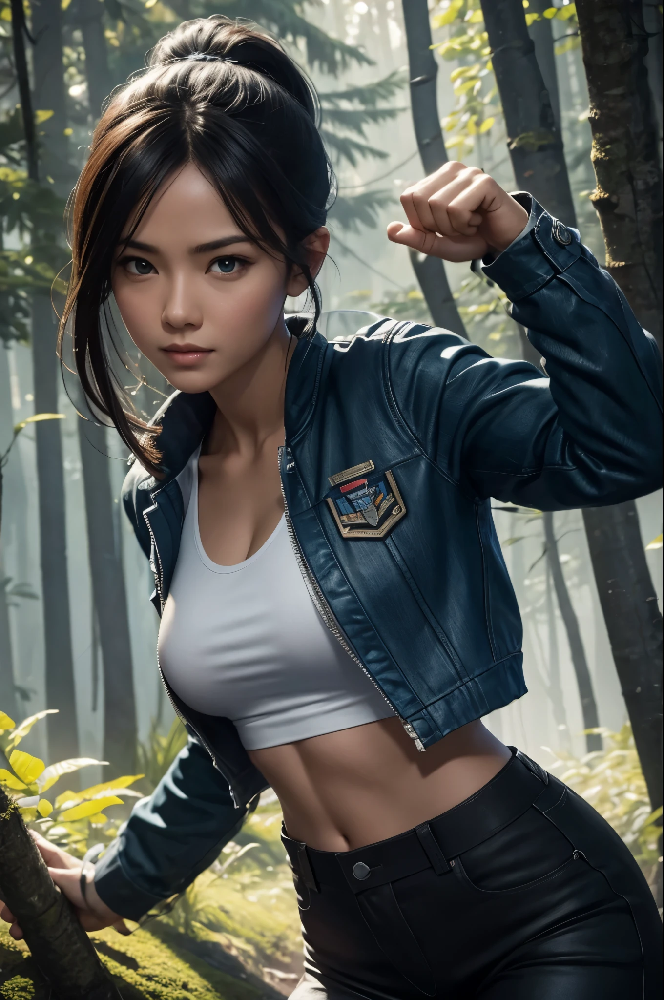 8K,blue combat jacket,ultra high resolution,Super realistic,