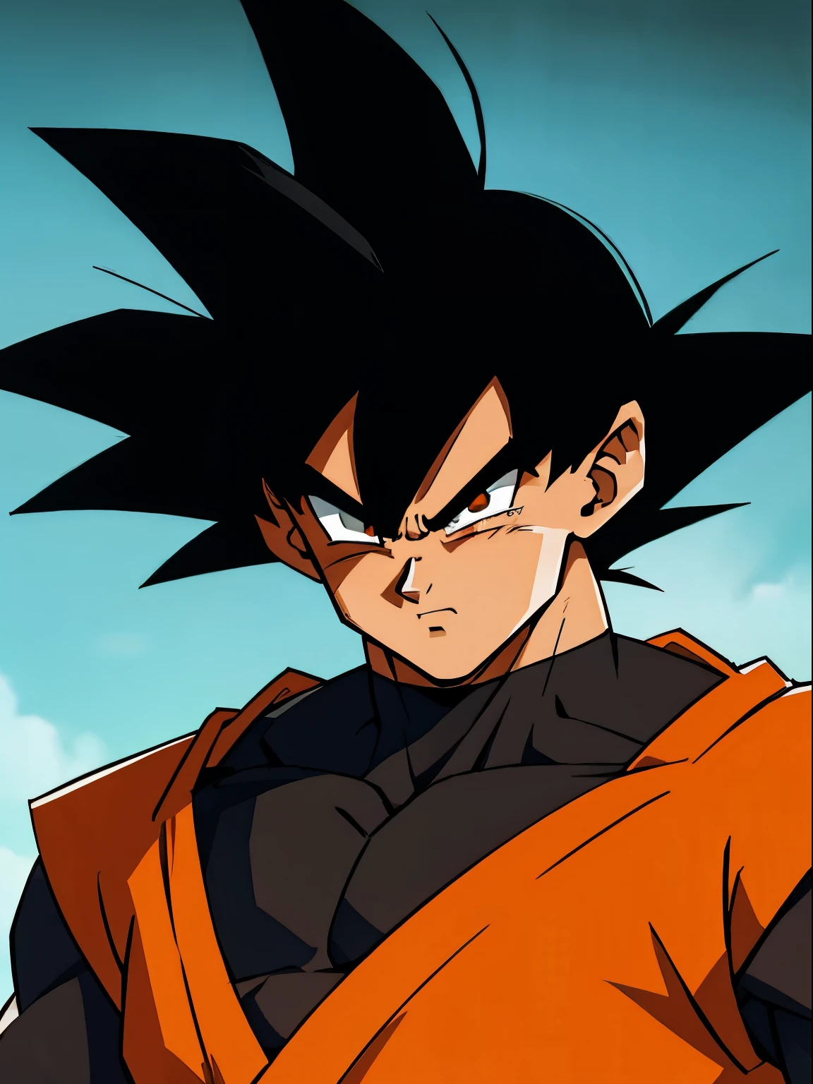 (masterpiece), best quality, ultra-detailed, Goku crying from Dragon Ball Z with spiky black hair, wearing orange clothes, Retro style, crying