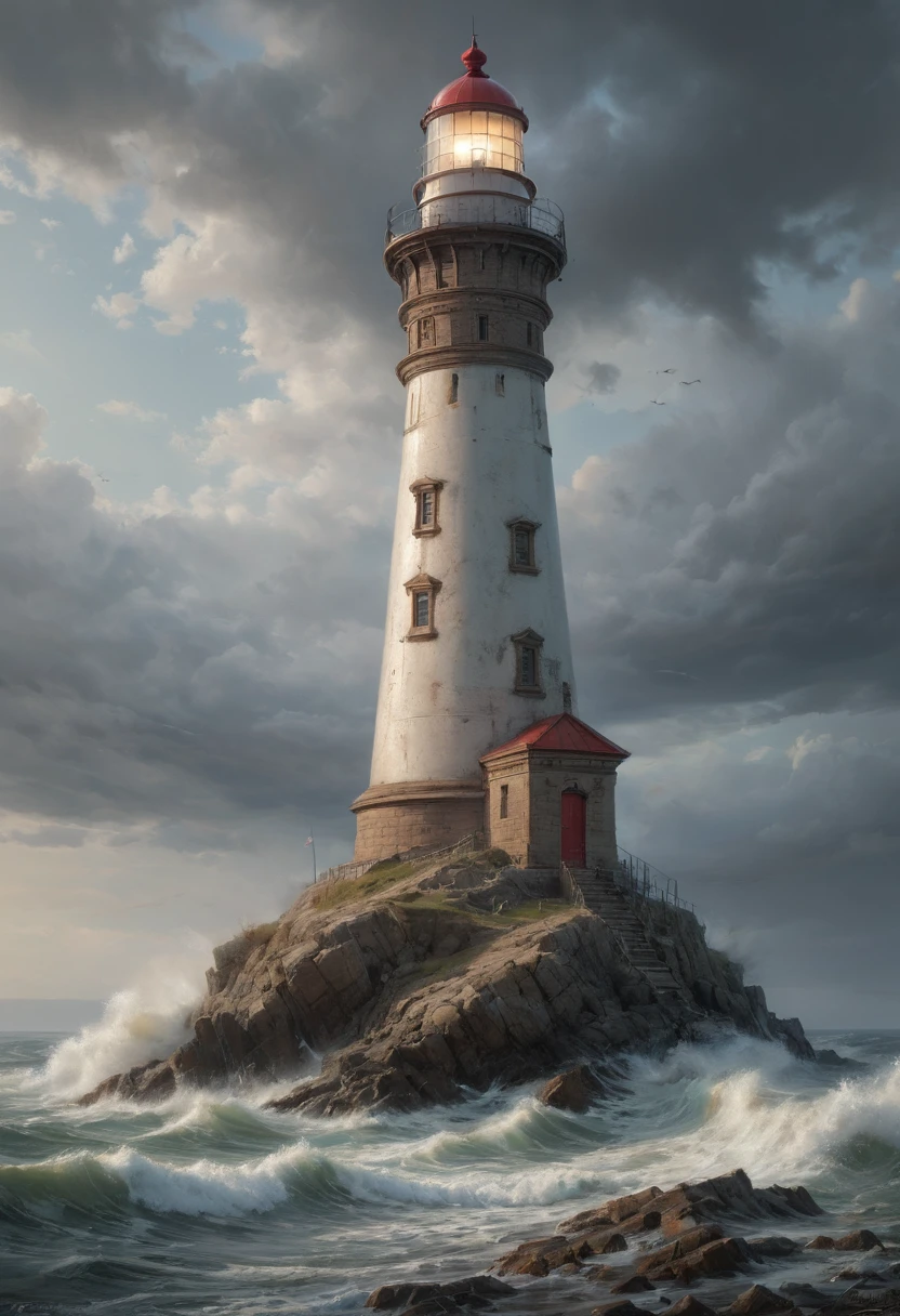 Lighthouse, by Piotr Foksowicz, best quality, masterpiece, 8k, Representative work, official art, Professional, Ultra intricate detailed