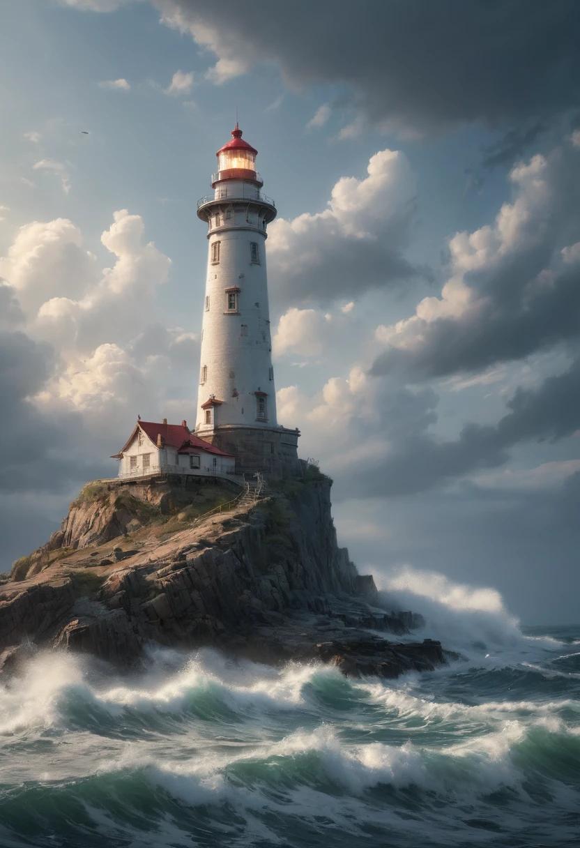 Lighthouse, by Emmanuel Shiu, best quality, masterpiece, 8k, Representative work, official art, Professional, Ultra intricate detailed
