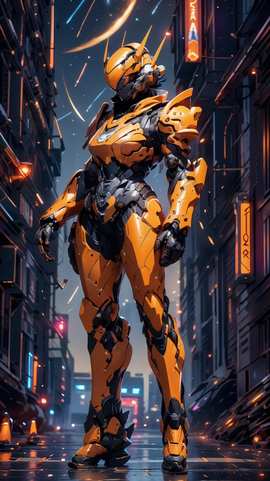 A woman adorned in fantasy-style full-body armor, a crown-concept fully enclosed helmet that unveils only her eyes, a composite layered chest plate, fully encompassing shoulder and hand guards, a lightweight waist armor, form-fitting shin guards, the overall design is heavy-duty yet flexible, ((the armor gleams with a golden glow, complemented by red and blue accents)), exhibiting a noble aura, she floats above a fantasy-surreal high-tech city, this character embodies a finely crafted fantasy-surreal style armored hero in anime style, exquisite and mature manga art style, (Queen bee mixed with Spider concept Armor, photorealistic:1.2, Real texture material:1.2), ((night sky, city night view, elegant, goddess, femminine:1.5)), Unreal Engine 5, metallic, high definition, best quality, highres, ultra-detailed, ultra-fine painting, extremely delicate, professional, anatomically correct, symmetrical face, extremely detailed eyes and face, high quality eyes, creativity, RAW photo, UHD, 32k, Natural light, cinematic lighting, masterpiece-anatomy-perfect, masterpiece:1.5
