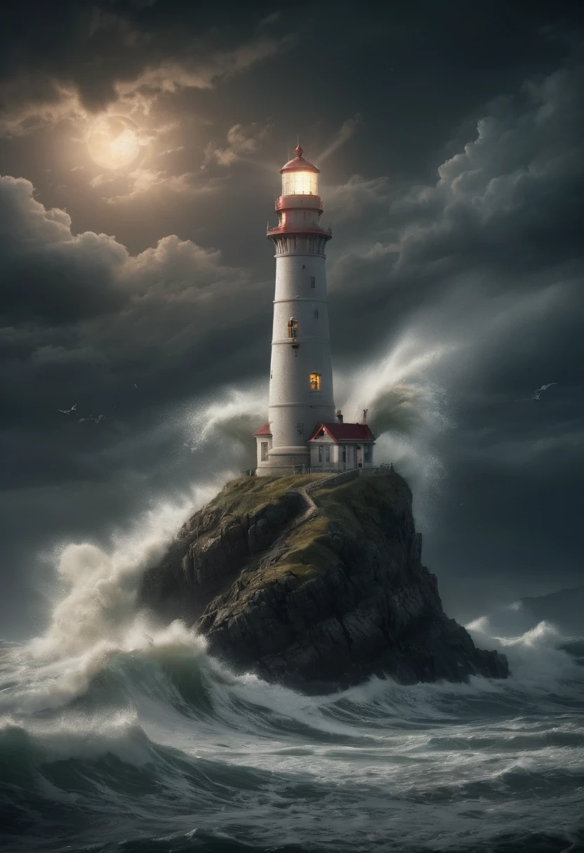 Lighthouse, by Andy_Lee, best quality, masterpiece, 8k, Representative work, official art, Professional, Ultra intricate detailed