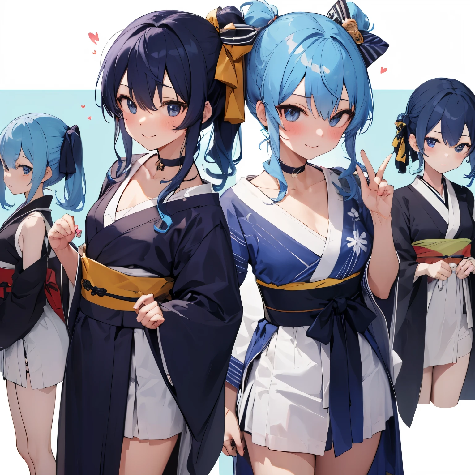 hoshimachi suisei,blue eyes,blue hair,choker,hair between eyes,medium hair,side ponytail,スターchoker,1 girl,highest quality, High resolution,(thin and beautiful eyes:1.6),(perfect hands, perfect anatomy),(((masterpiece))),((highest quality)),shy smile,troubled face,blush,whole body,High-quality yukata,,sexy panties,date,thin waist,festival,stall