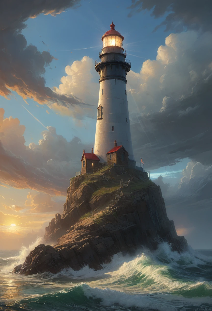 Lighthouse, by Noah Bradley, best quality, masterpiece, 8k, Representative work, official art, Professional, Ultra intricate detailed