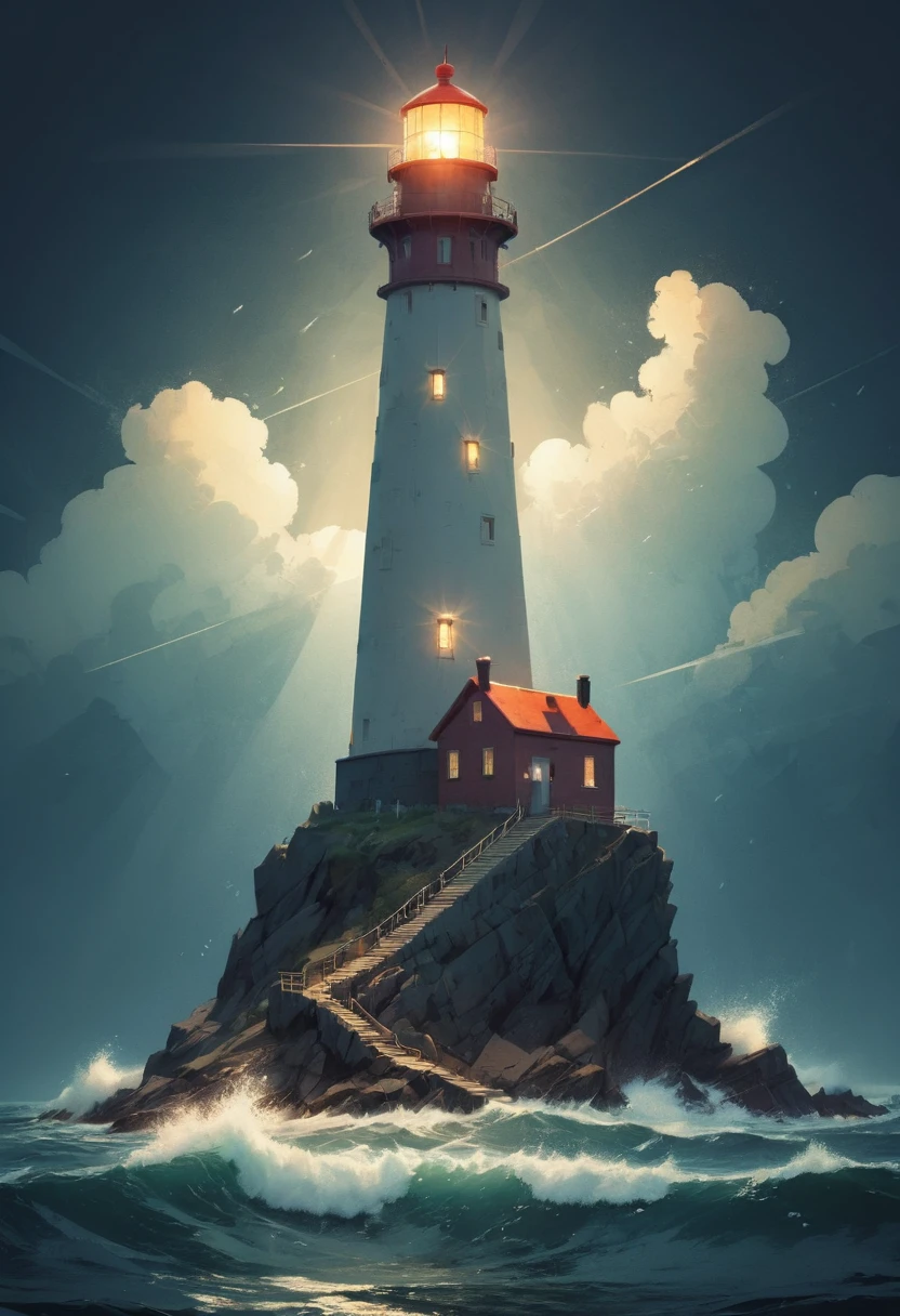 Lighthouse, by Dan Matutina, best quality, masterpiece, 8k, Representative work, official art, Professional, Ultra intricate detailed