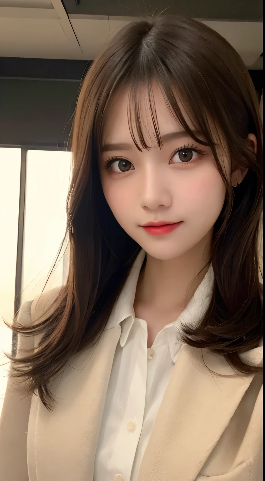 table top, highest quality, shape, Super detailed, finely, High resolution, 8k wallpaper, 完璧なダイナミックな構shape, beautiful and detailed eyes, trendy winter clothes,beautiful straight hair,small breasts,natural color lip, bold sexy pose,smile、20 year old girl、cute、sexy shot looking at camera,Always blur the background,perfect and beautiful face,Take only the face,beautiful and detailed face、slim face and style,Big eyes、do gal makeup,real photos(best image quality)、black luxury brand mink coat