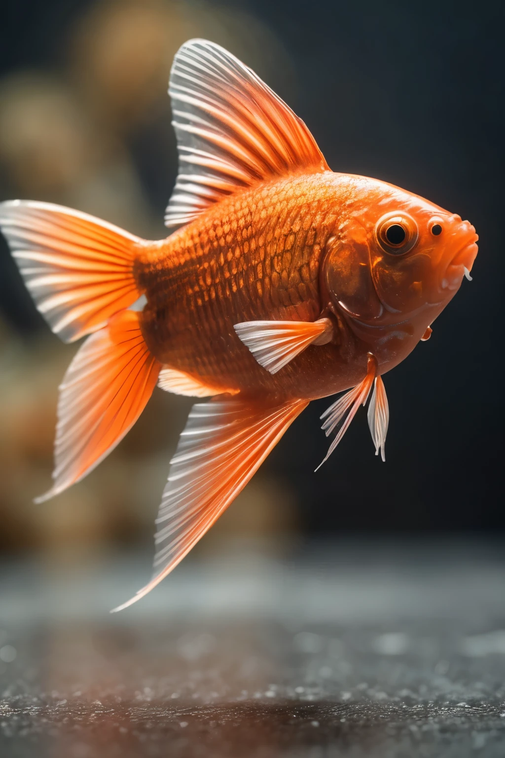 The x-ray image of a goldfish, captured in precise detail, reveals its translucent head in a close-up view. Displayed against a black background, this plastic artwork showcases the goldfish's internal structures with an uncanny resemblance to reality. This professional product photography, presented in an 8K size with a 1:1 aspect ratio (s2), exudes a sense of exceptional quality and intricacy.