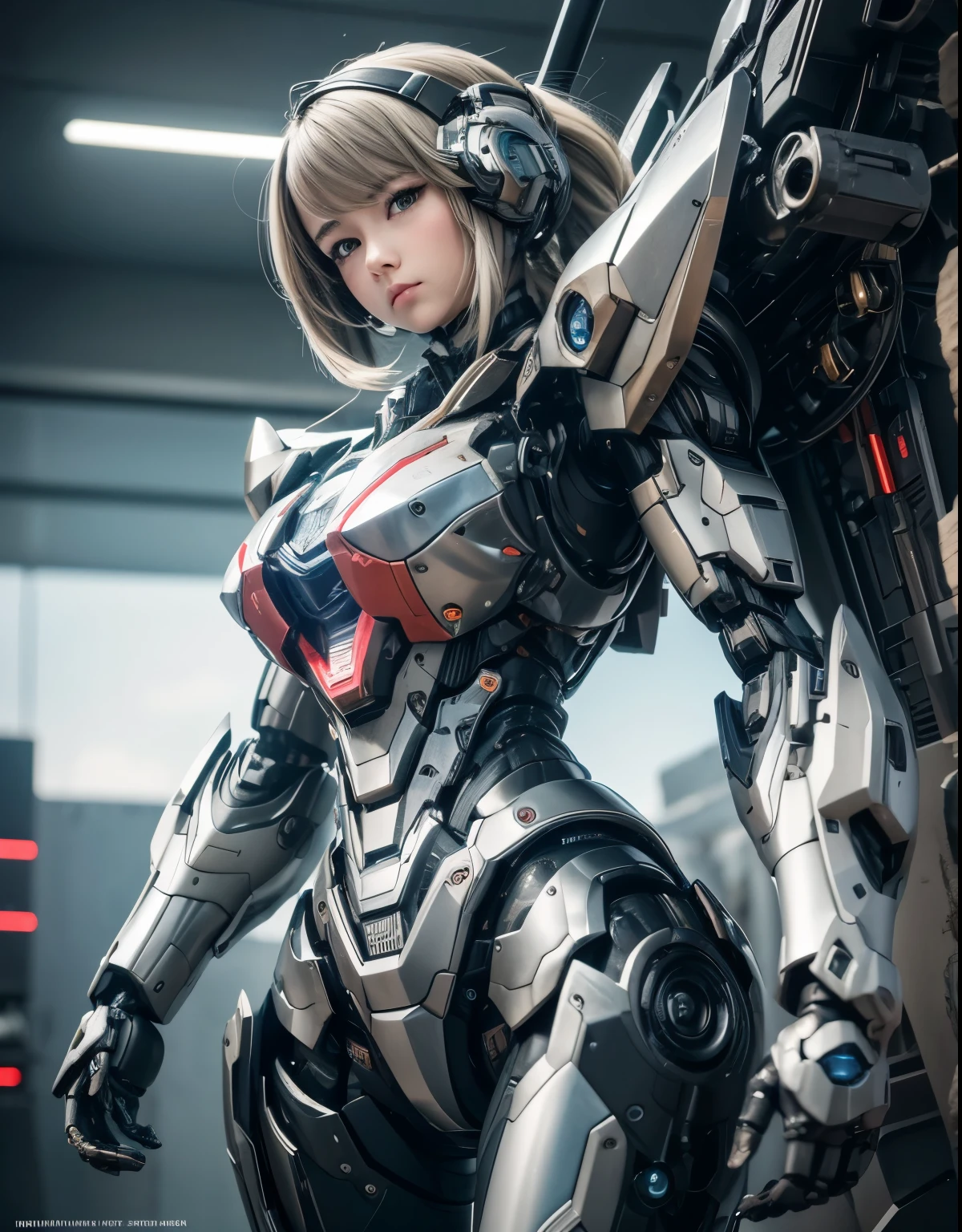 Super detailed, advanced details, high quality, 最high quality, High resolution, 1080p, hard disk, beautiful,(war machine),beautifulサイボーグ女性,Mecha cyborg girl,battle mode,Mecha body girl,She is wearing a futuristic war machine weapon mecha,front