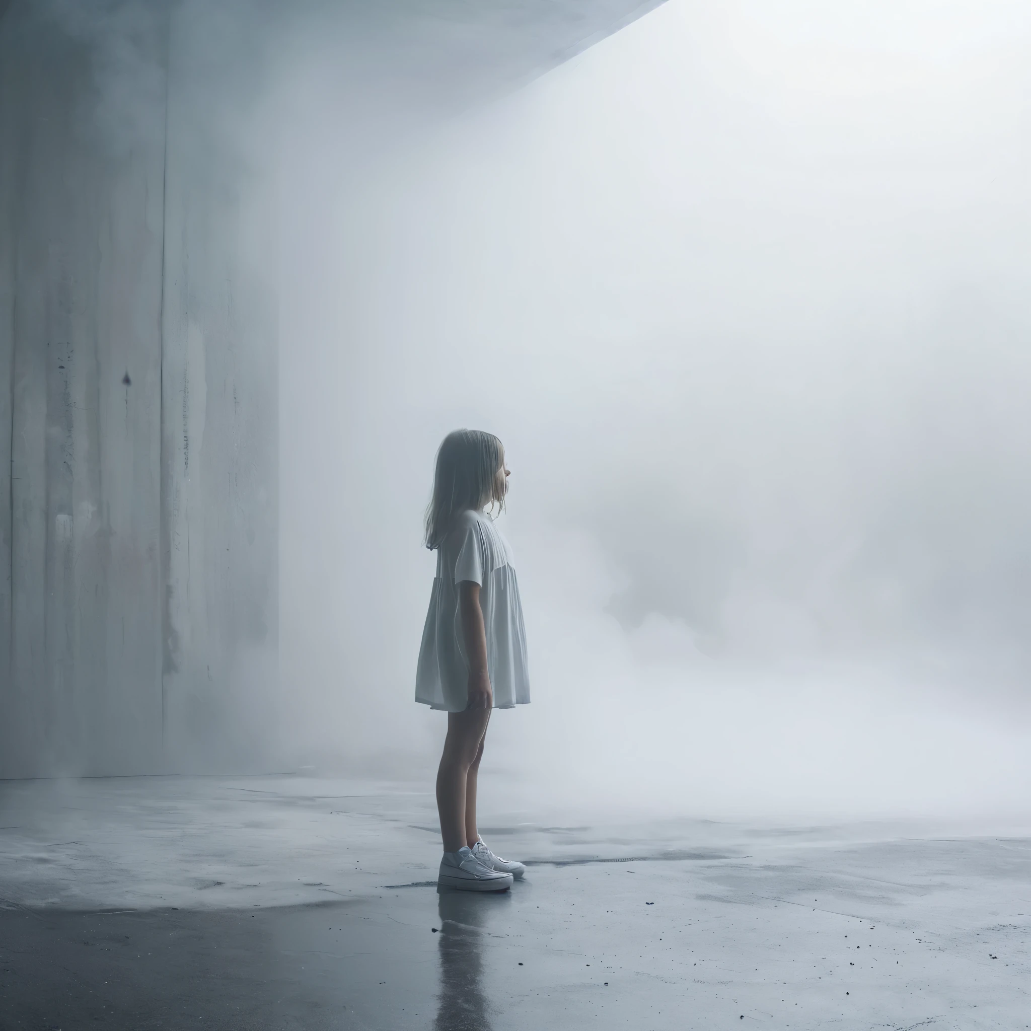 fog and mist Blurred background, Perfect and beautiful concrete background, Inorganic and nostalgic white lighting,
1girl, standing,
BREAK
(mode fashion:1.4),