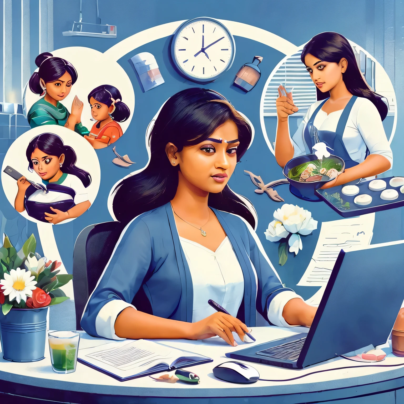 Make this image realistic and replace all girls with bangladeshi woman brown skin girl