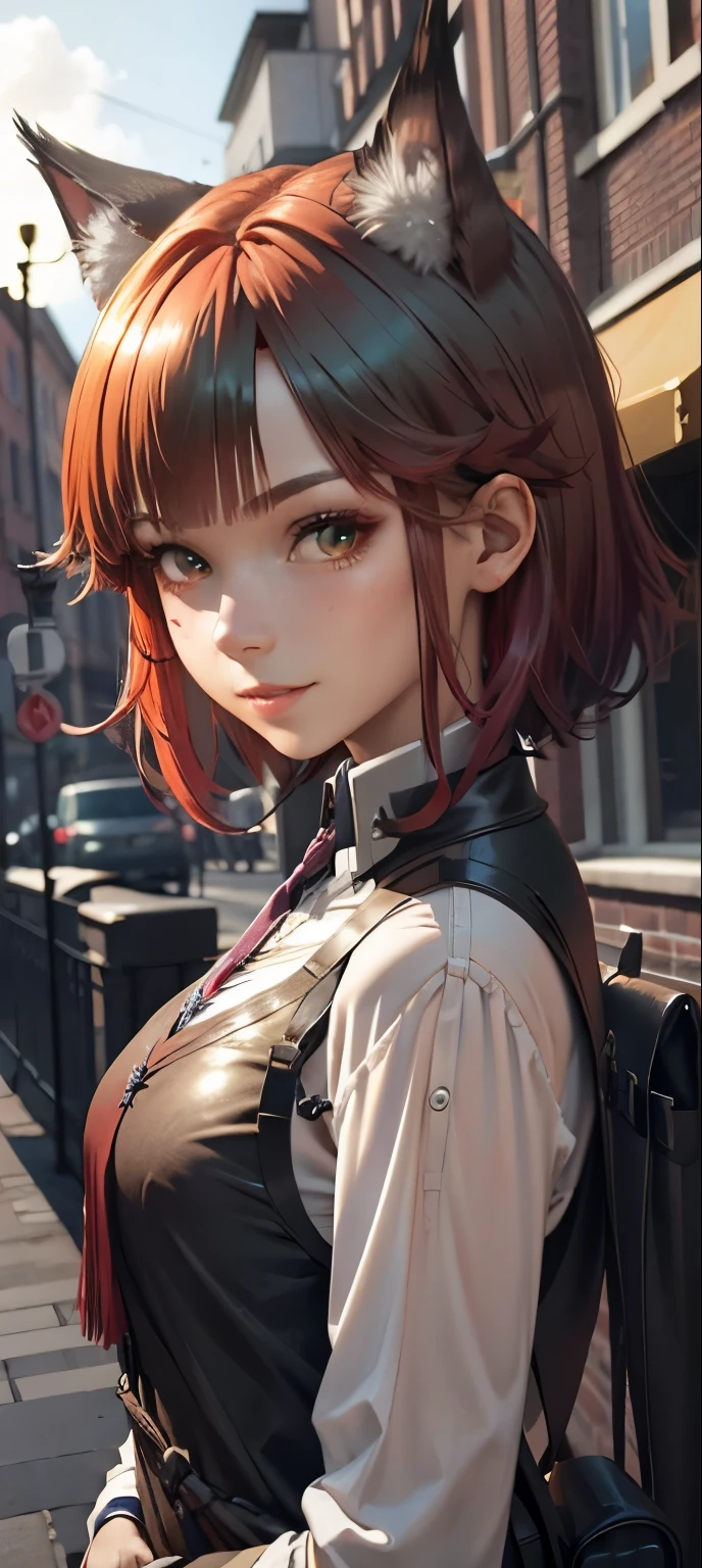 Short, Red hair, green eyes, smiling girl , animal_ears, Gradient