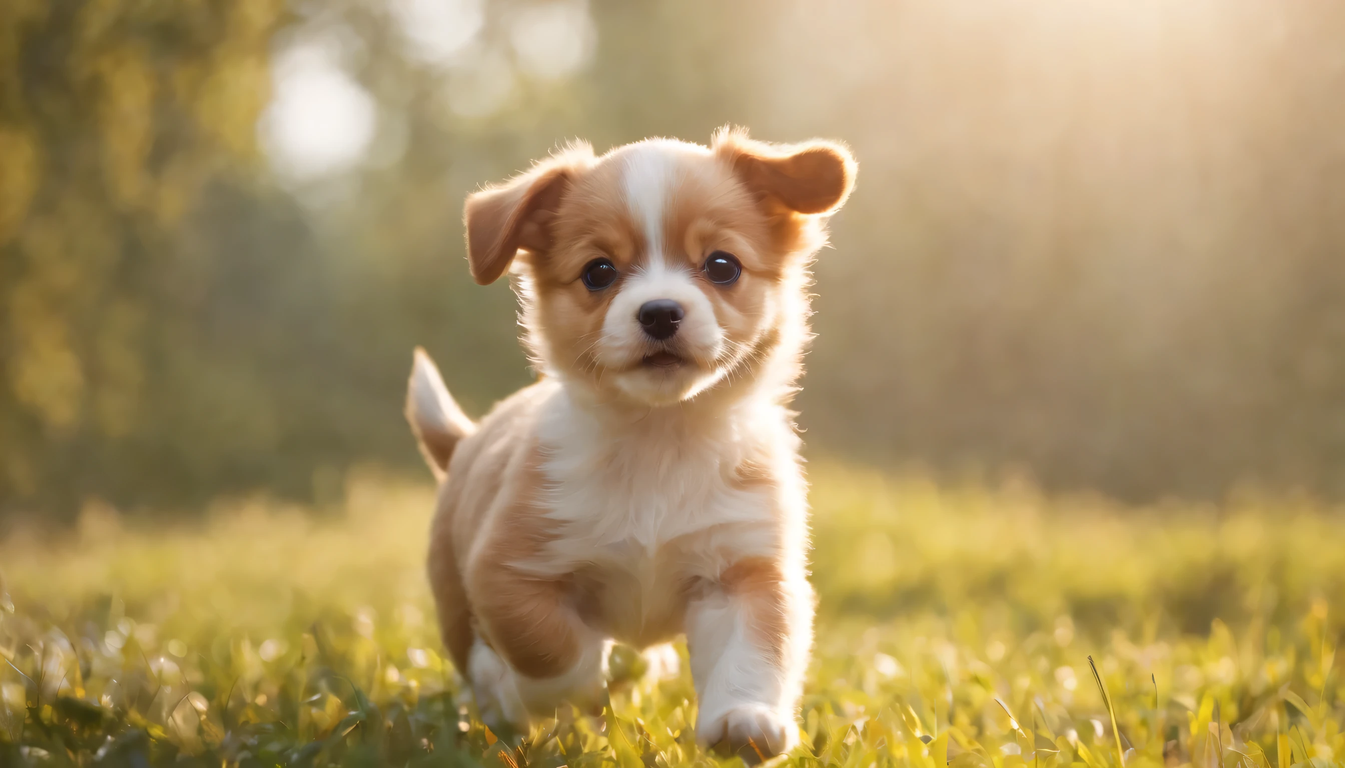 (Highly detailed CG Unity 8k wallpaper、masterpiece、highest quality、Super detailed)、(best lighting、best shadow、very delicate and beautiful)、highest quality、8k、Detailed facial depiction、masterpiece、highest quality、clear image quality、
A small puppy runs happily with a toy in its mouth。