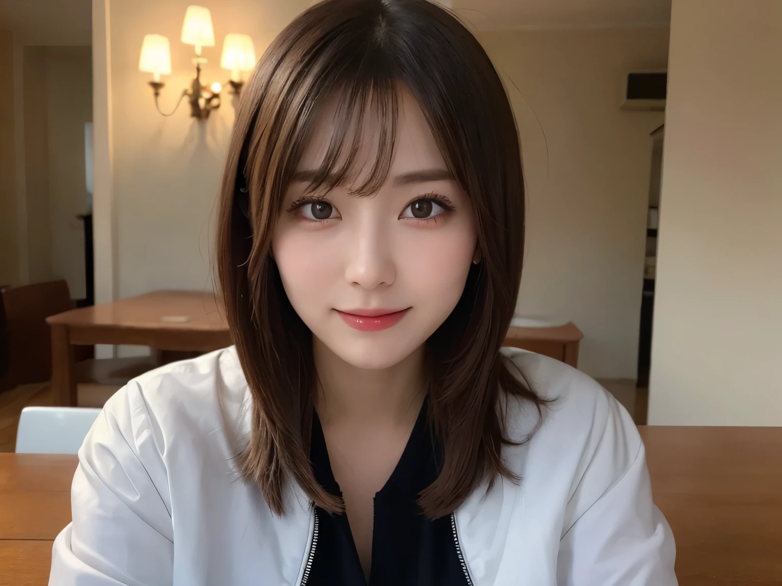 table top, highest quality, figure, super detailed, finely, High resolution, 8k wallpaper, 完璧なダイナミックな構figure, detailed and beautiful eyes, Down jacket,,small breasts natural color lip, bold sexy pose,smile、27 year old woman、cute、looking at the camera,RAW photo,perfect and beautiful face,beautiful and detailed face