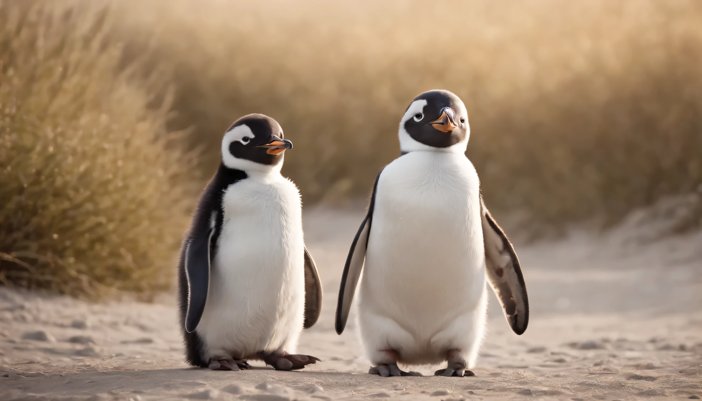 (Highly detailed CG Unity 8k wallpaper、masterpiece、highest quality、Super detailed)、(best lighting、best shadow、very delicate and beautiful)、highest quality、8k、Detailed facial depiction、masterpiece、highest quality、clear image quality、
Baby penguin walking with parent penguin。