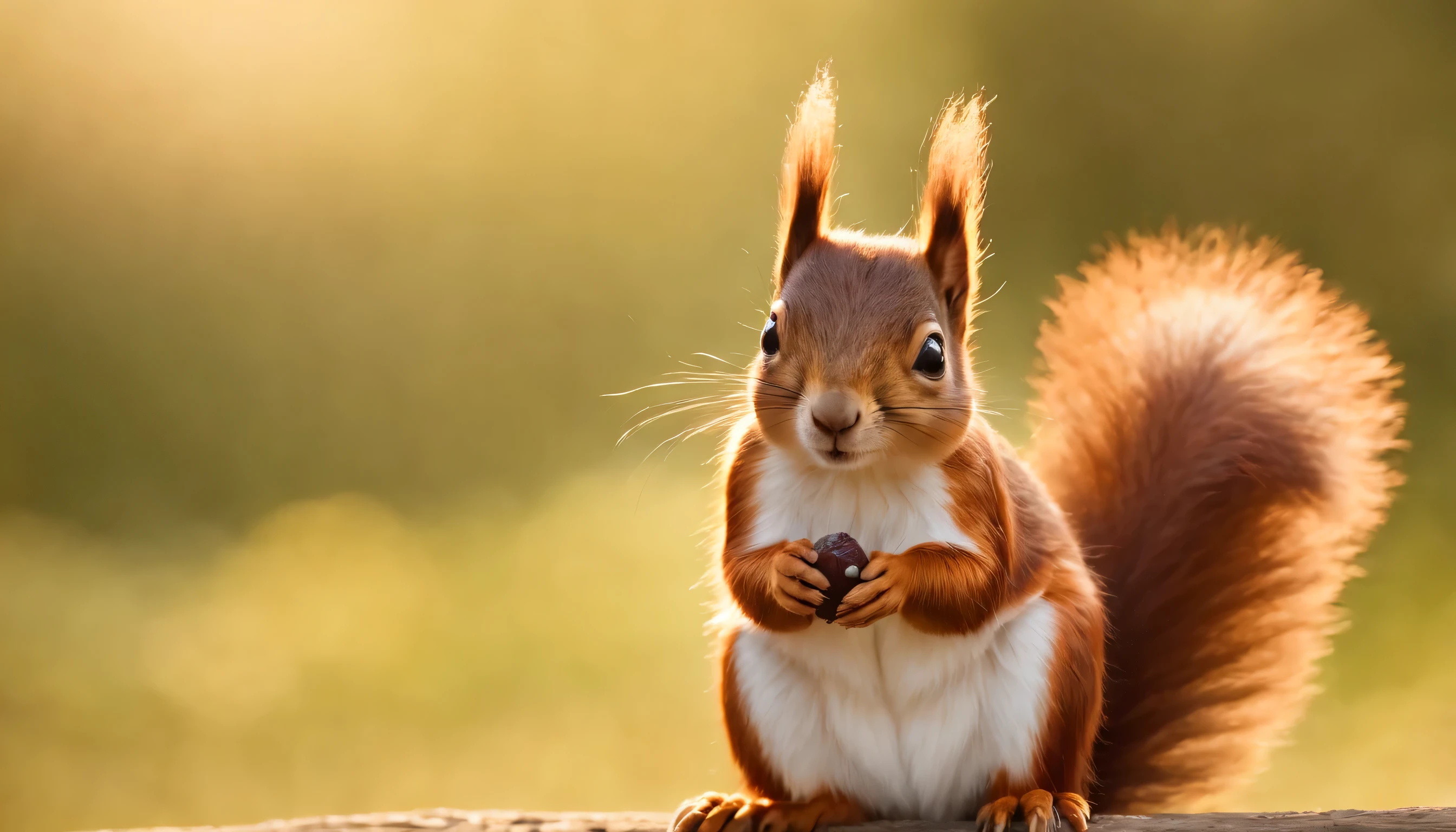 (Highly detailed CG Unity 8k wallpaper、masterpiece、highest quality、Super detailed)、(best lighting、best shadow、very delicate and beautiful)、highest quality、8k、Detailed facial depiction、masterpiece、highest quality、clear image quality、
Adorable squirrel holding an acorn in both hands。