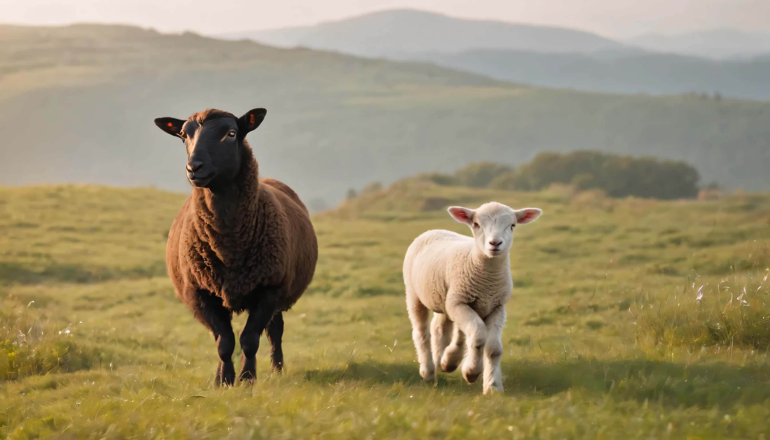 (Highly detailed CG Unity 8k wallpaper、masterpiece、highest quality、Super detailed)、(best lighting、best shadow、very delicate and beautiful)、highest quality、8k、Detailed facial depiction、masterpiece、highest quality、clear image quality、
A small lamb running freely on the grassland。